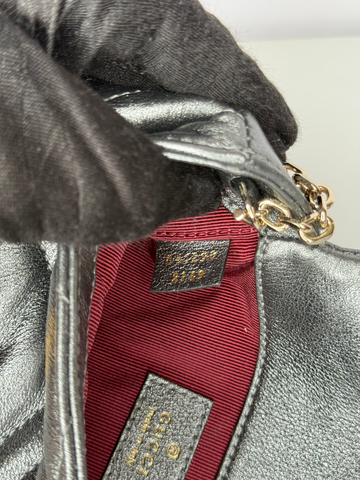 Gucci Calfskin Matelasse Super Mini GG Marmont Shoulder Bag Dark Gray