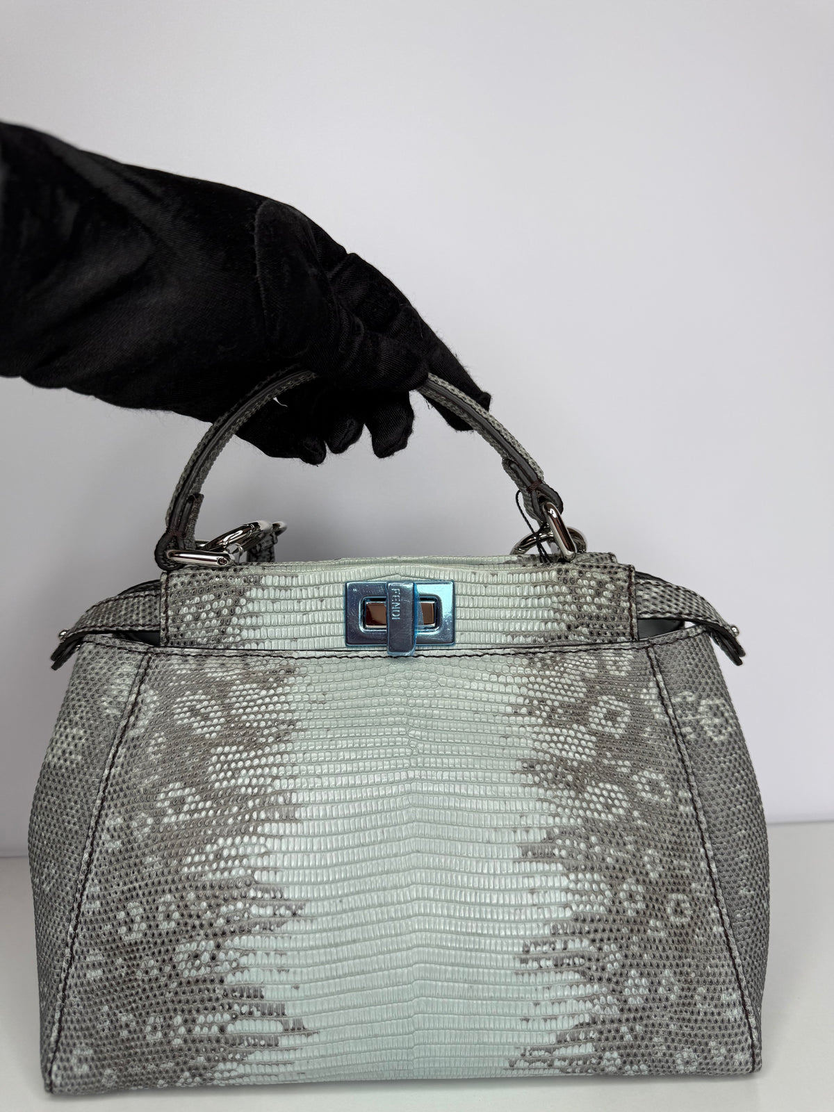 Fendi Iconic Peekaboo Mini Blue Gradient Lizard Skin Bag