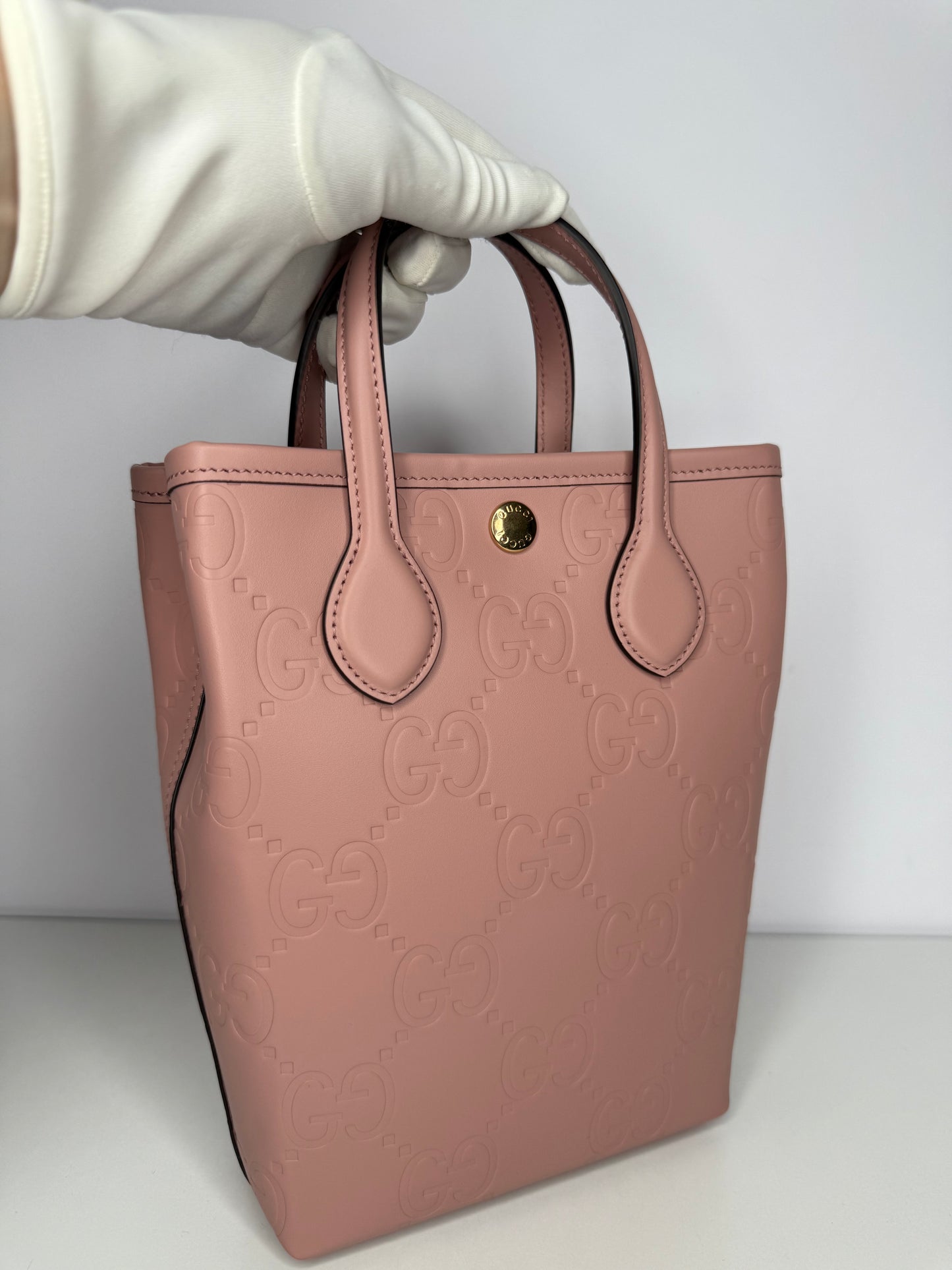 Gucci Pink Monogram Leather Retro Mini Tote Bag