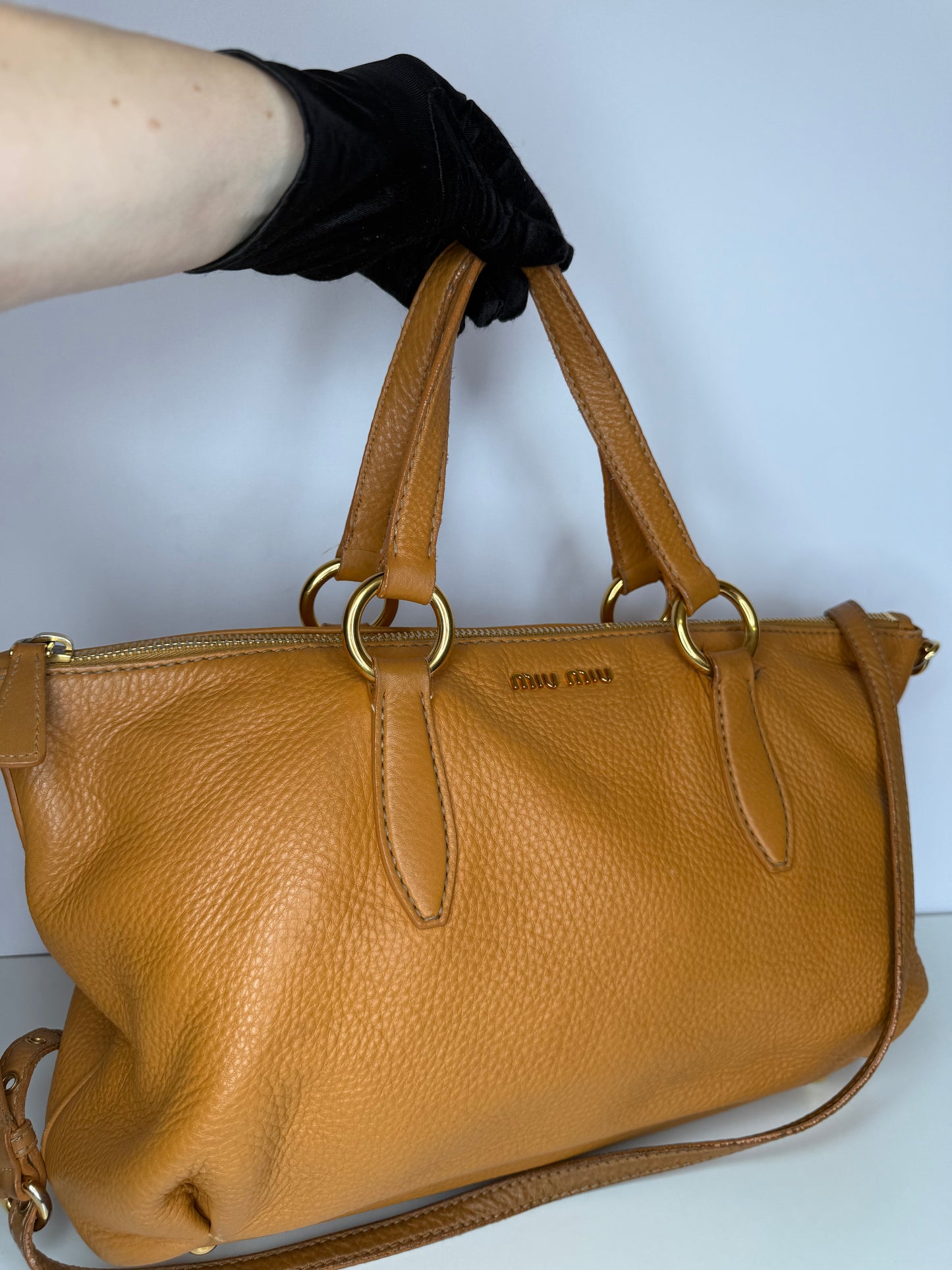 Miu Miu Camel Vitello Caribu Leather East/West Bag