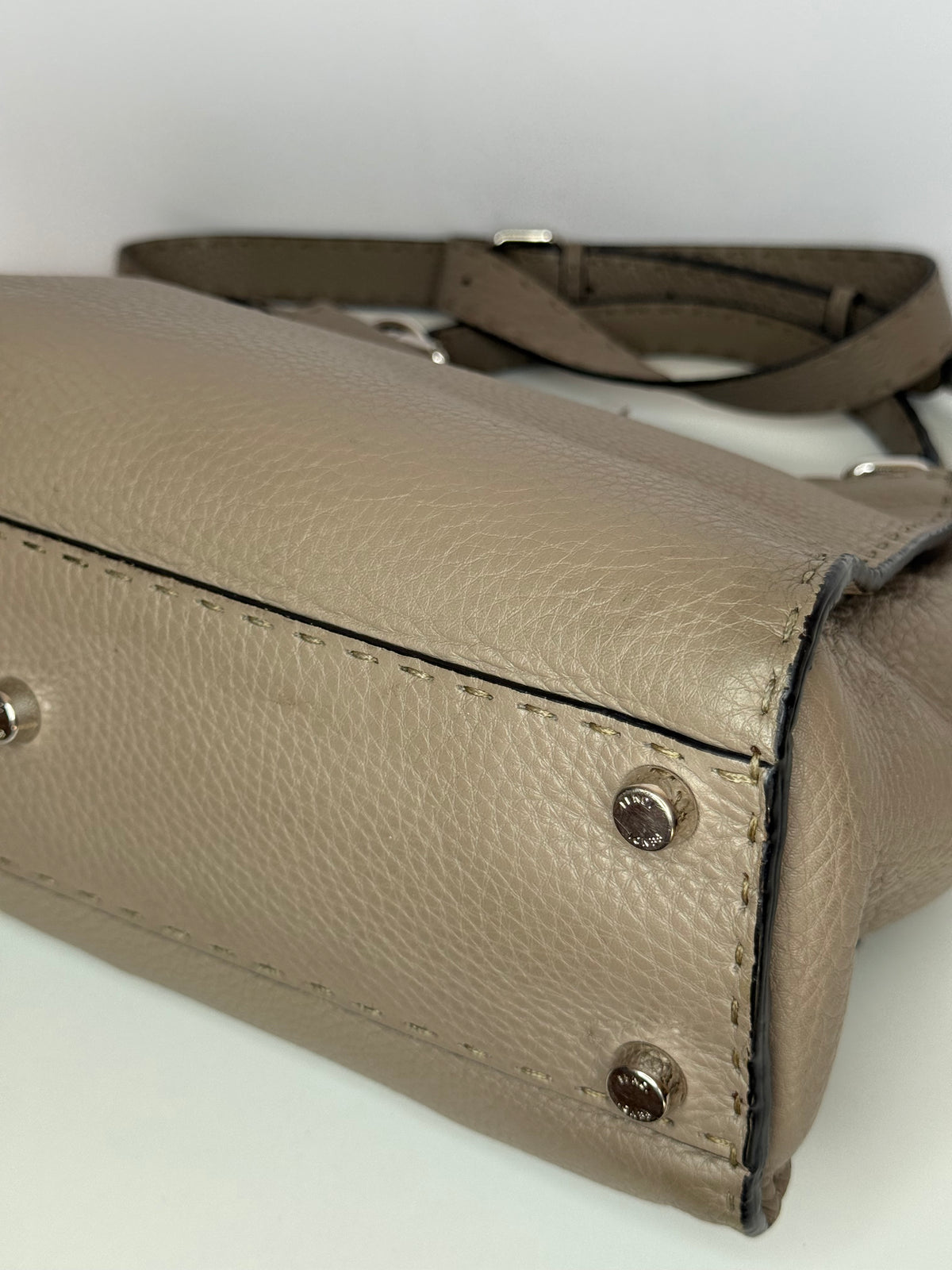Fendi Peekaboo Grey Selleria Leather Medium Top Handle Bag
