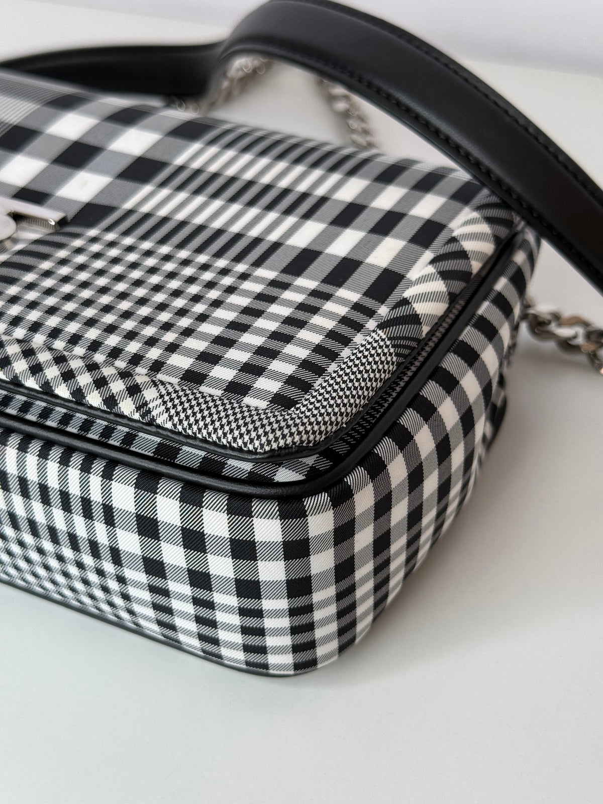Burberry Small Lola Bag Black & White Nylon Check with Monogram TB Print