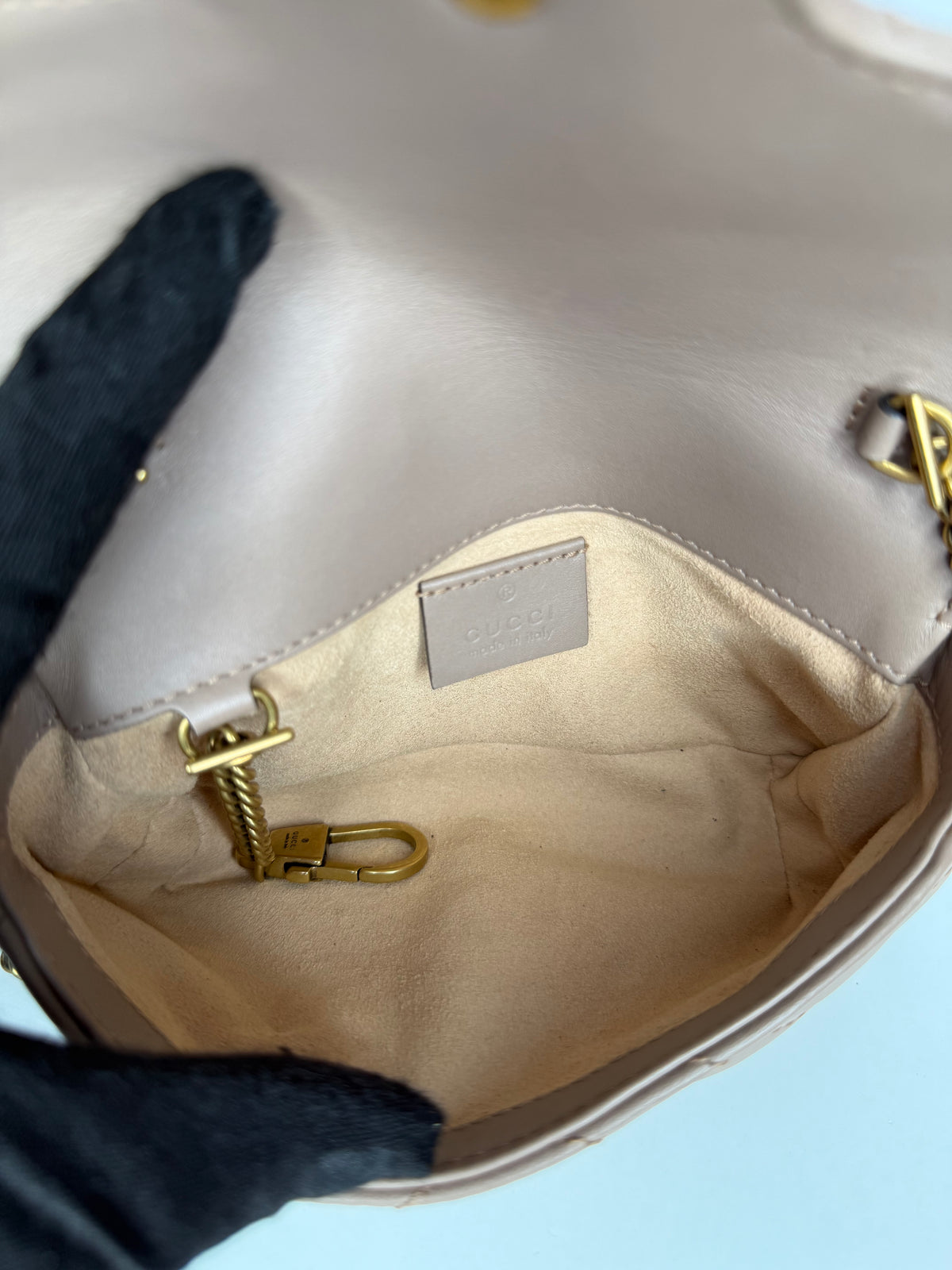 Gucci Calfskin Matelasse Super Mini GG Marmont Shoulder Bag Porcelain Rose