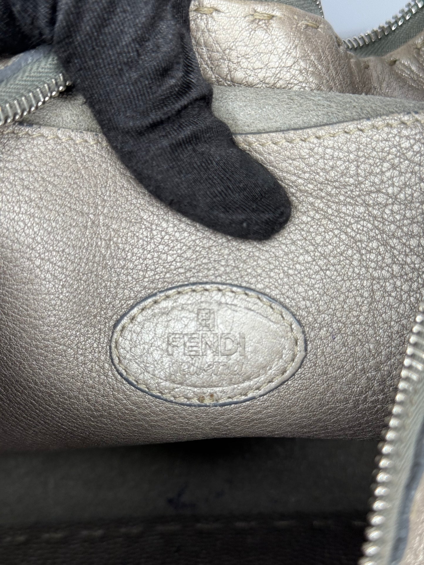 Fendi Pewter Selleria Textured Hobo Bag