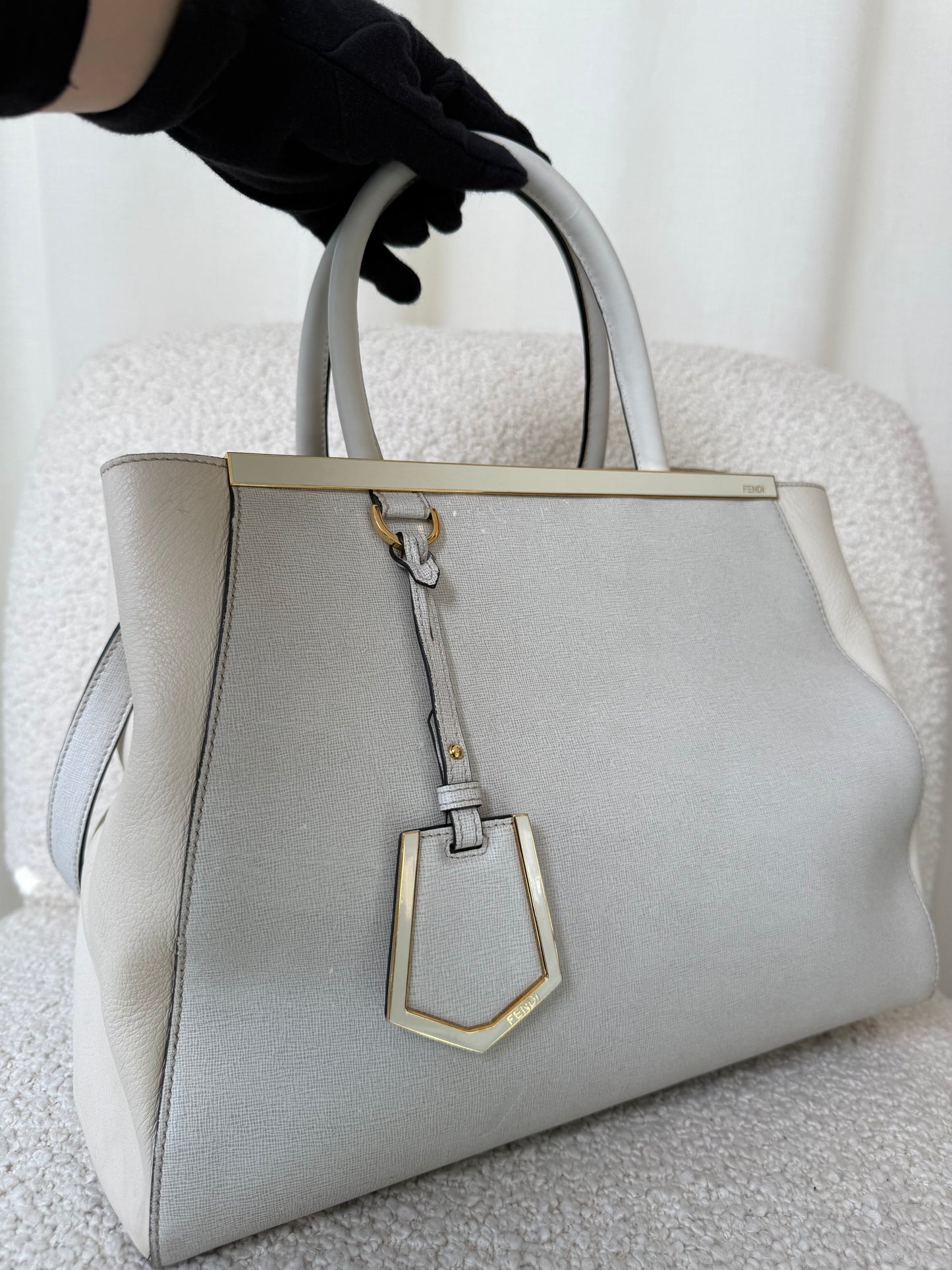 Fendi Grey/Beige Leather Medium 2Jours Tote Bag