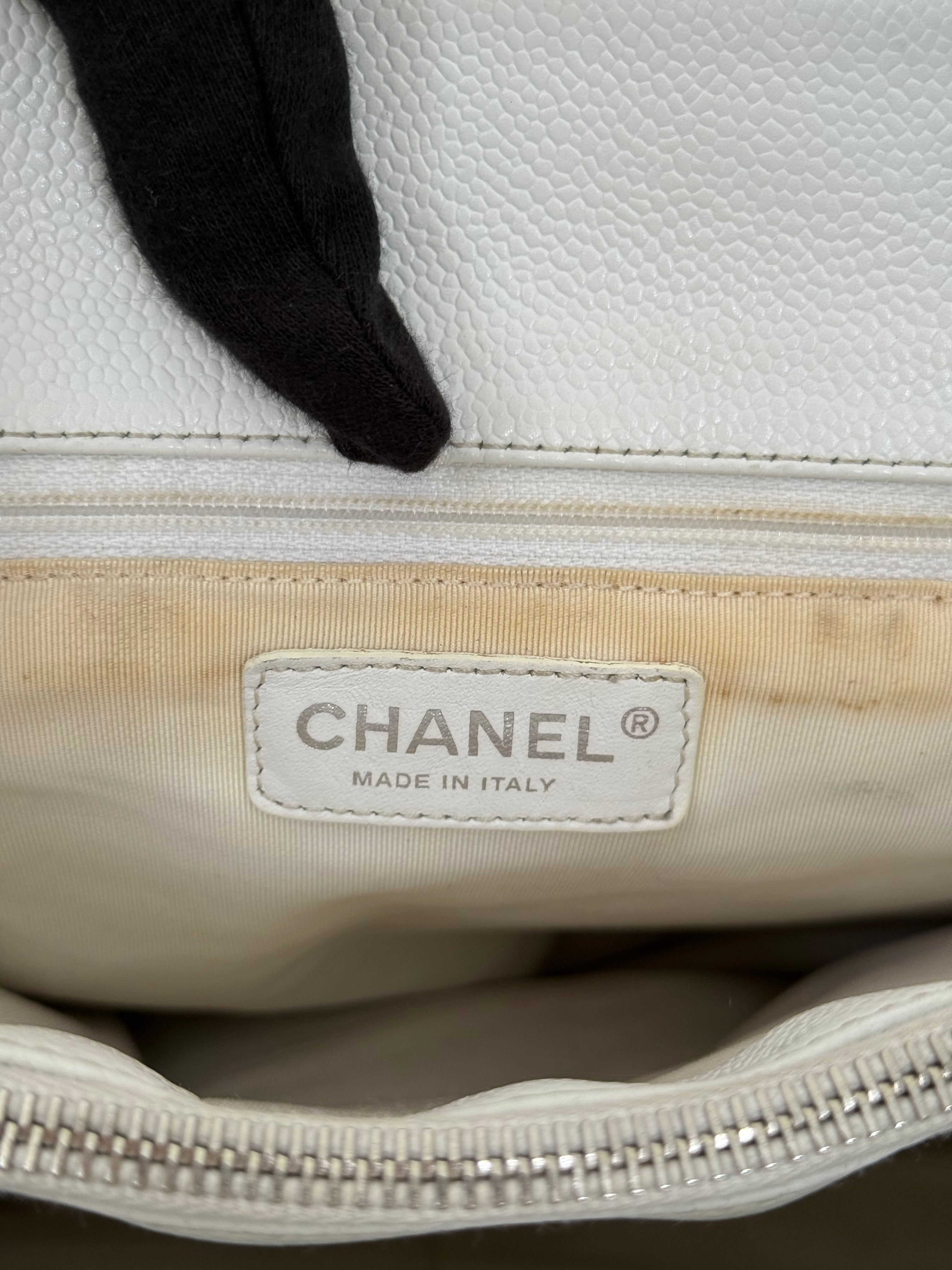 Chanel White Quilted Caviar Leather Grand Shopping Tote