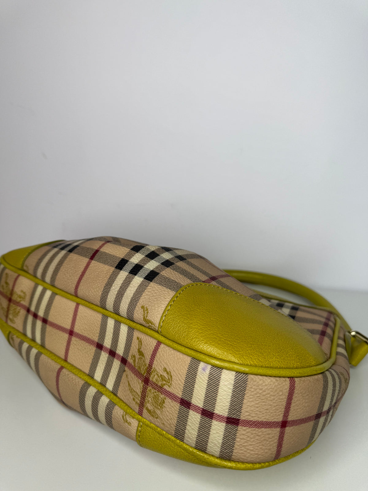 Burberry Beige/Neon Green Haymarket Check Coated Canvas And Leather Hernville Hobo