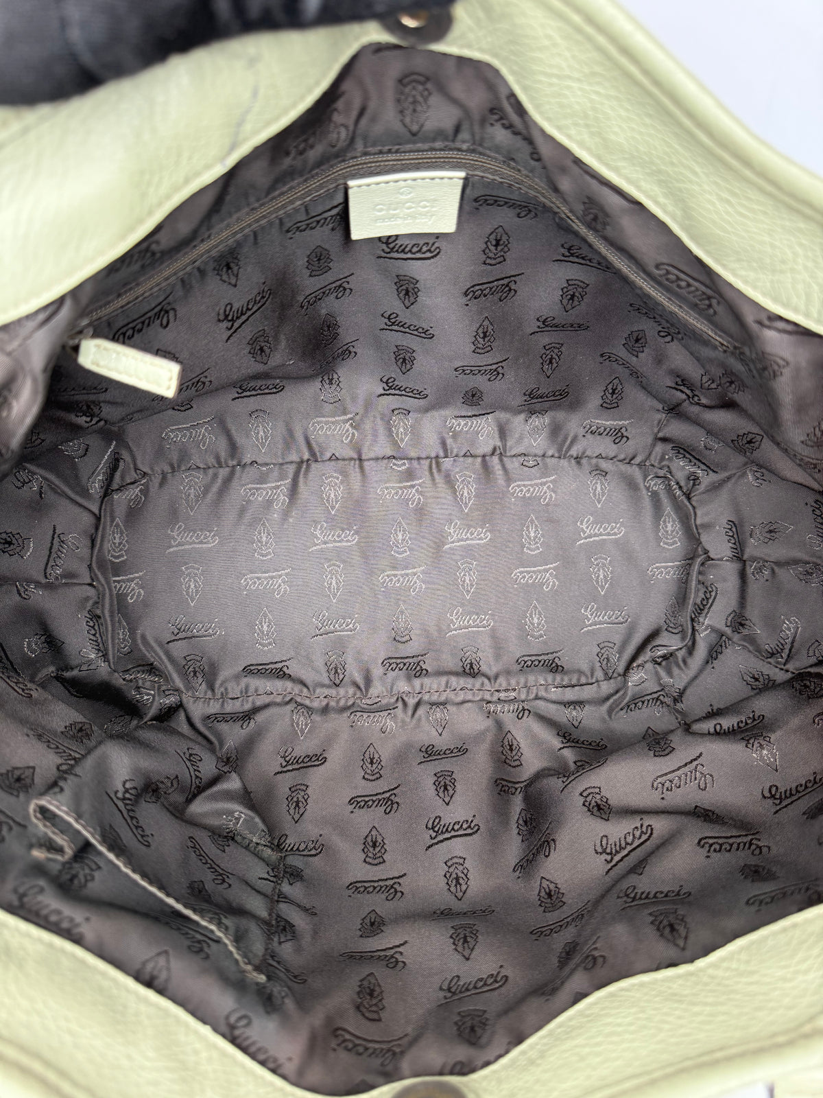 Gucci Beige GG Canvas and Green Leather Tribeca Small Tote Bag