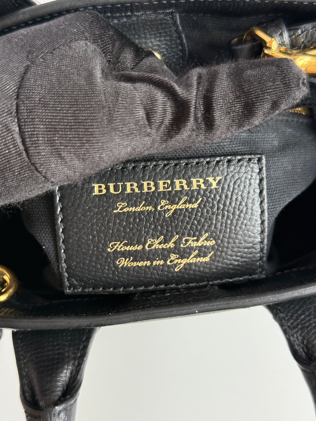 Burberry Baby Banner Black Leather House Check Tote Bag