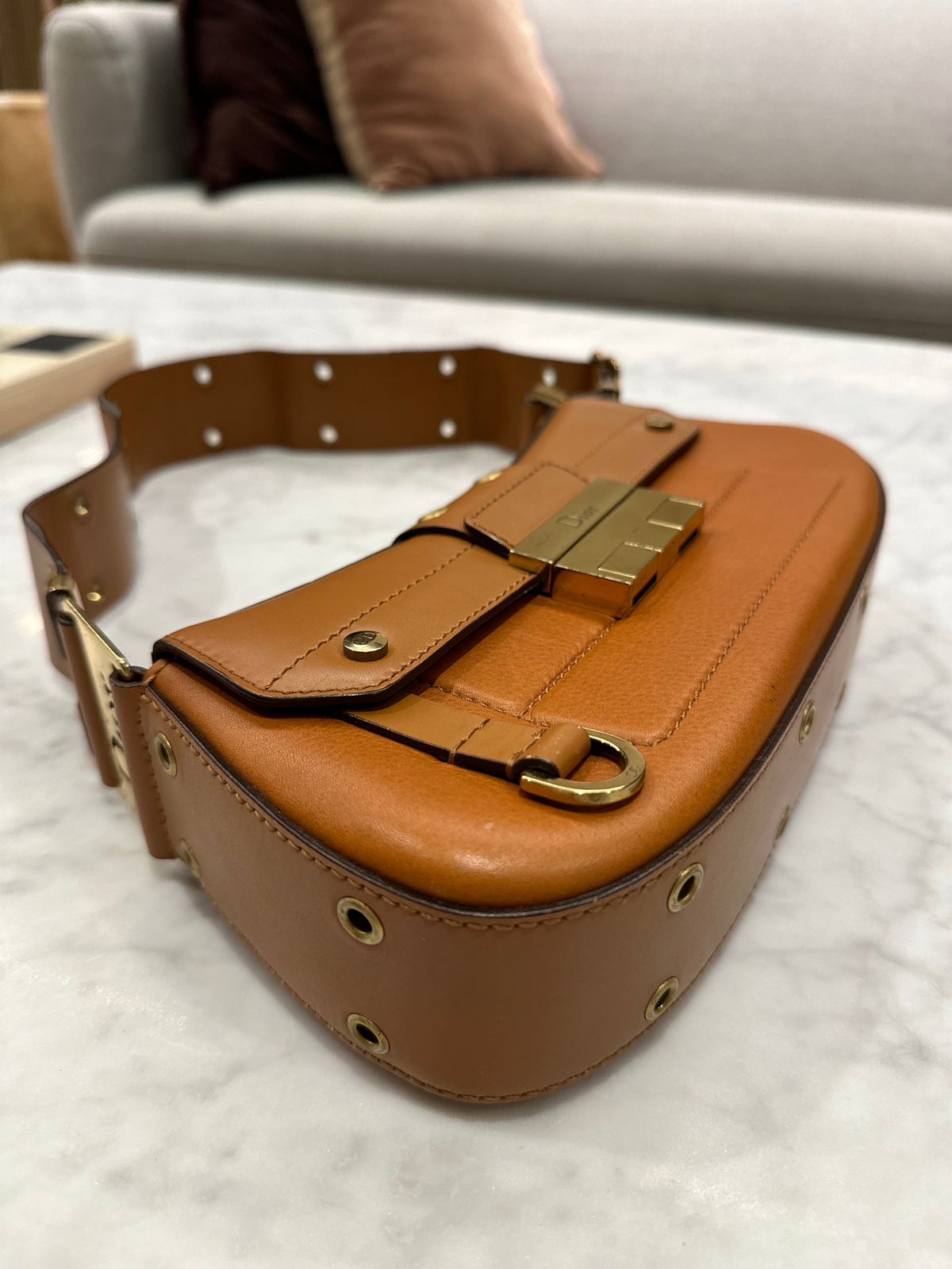 Christian Dior Street Chic Columbus Tan Leather Shoulder Bag
