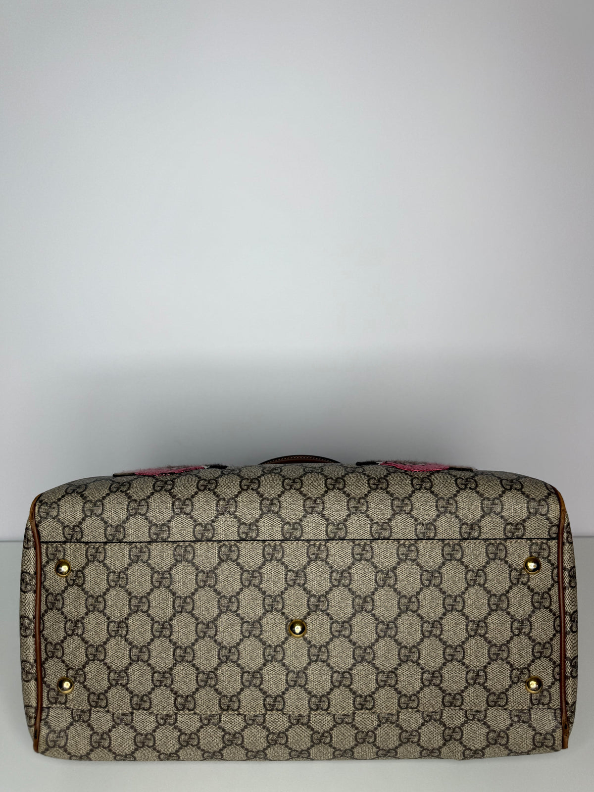 Gucci Beige/Ebony GG Supreme Coated Canvas Butterfly Embroidered Boston Bag
