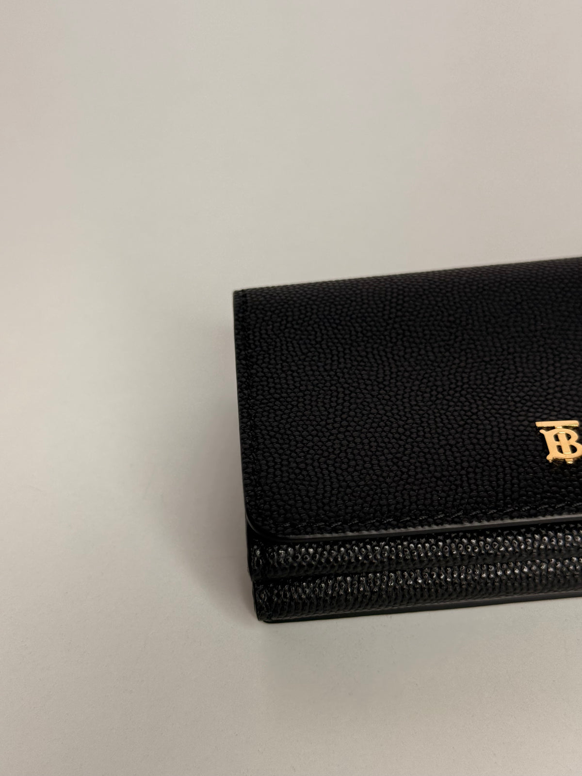 Burberry Black Grained Leather TB Compact Lark Wallet