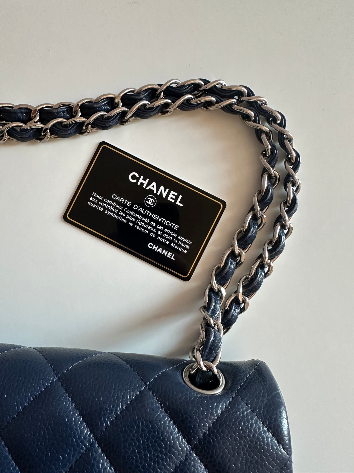 Chanel Navy Blue Quilted Caviar Leather Maxi Classic Double Flap Bag
