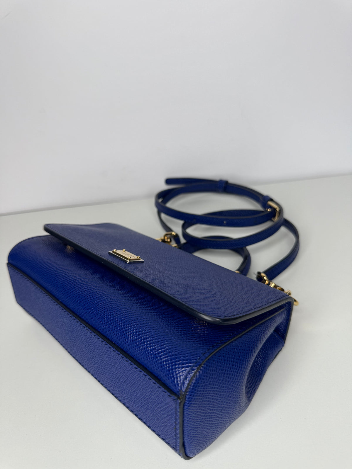 Dolce Gabbana Mini Miss Sicily Blue Dauphine Leather Crossbody Bag