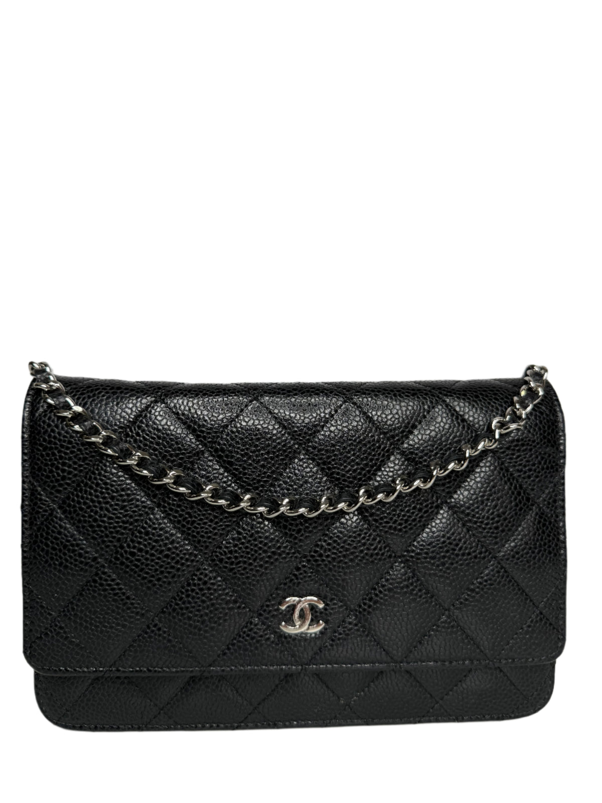 Chanel Black Quilted Caviar Leather Classic Wallet On Chain