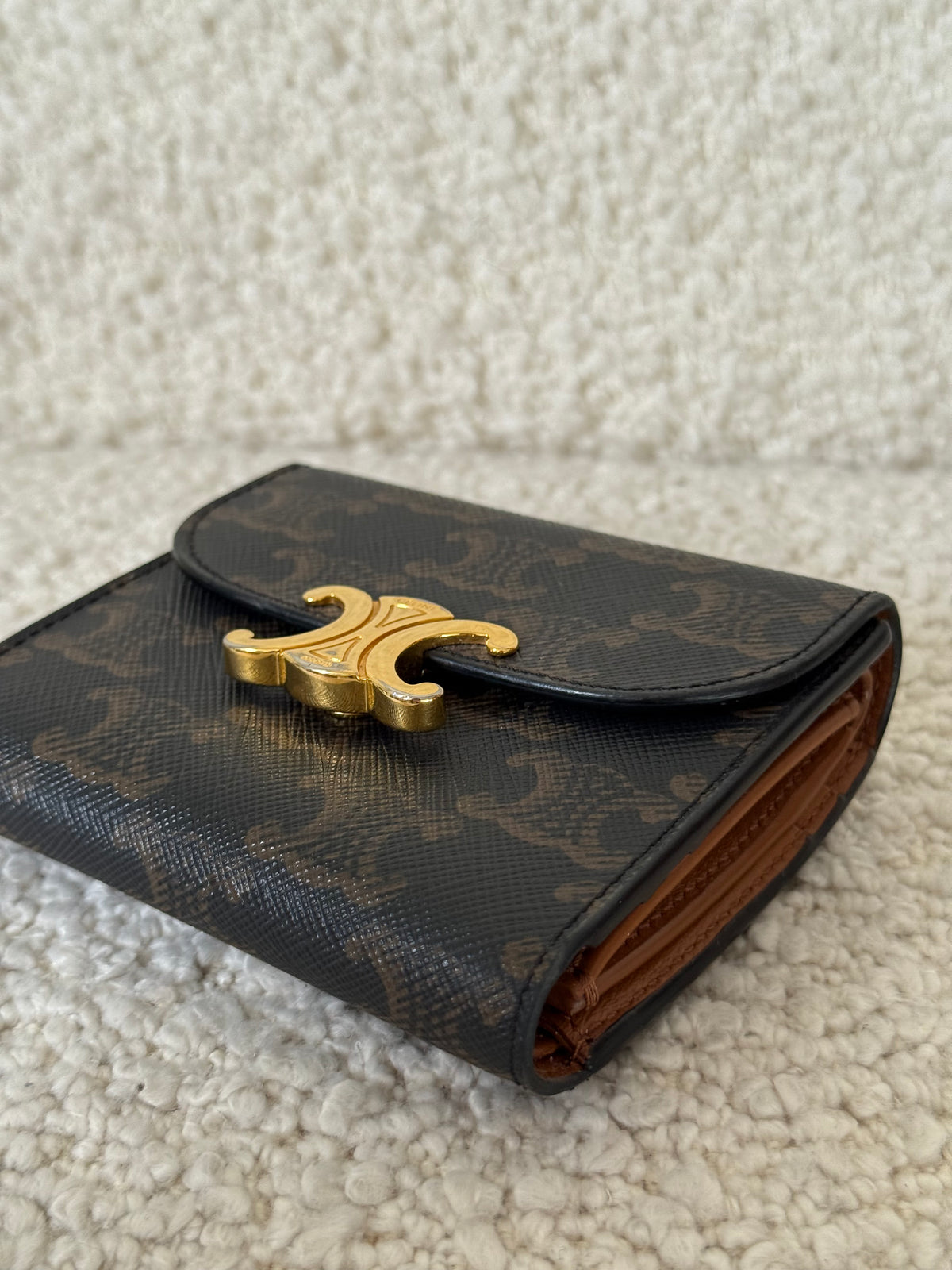 Celine Small Flap Wallet Triomphe In Triomphe Canvas Tan