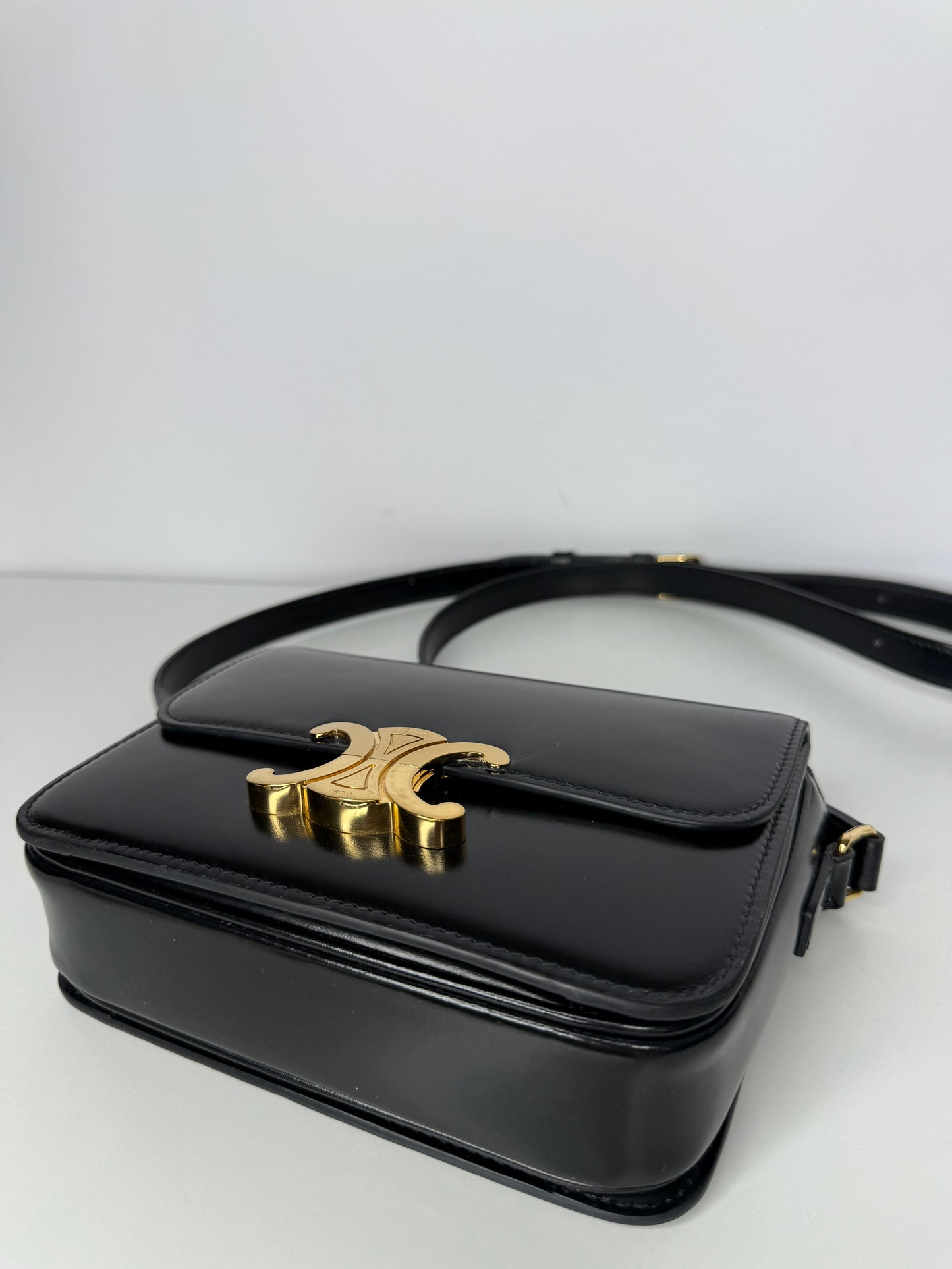 Celine Teen Triomphe Bag in Black Shiny Calfskin