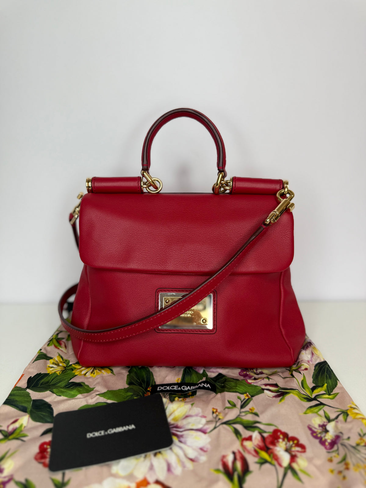 Dolce Gabbana Red Soft Leather Medium Sicily Bag