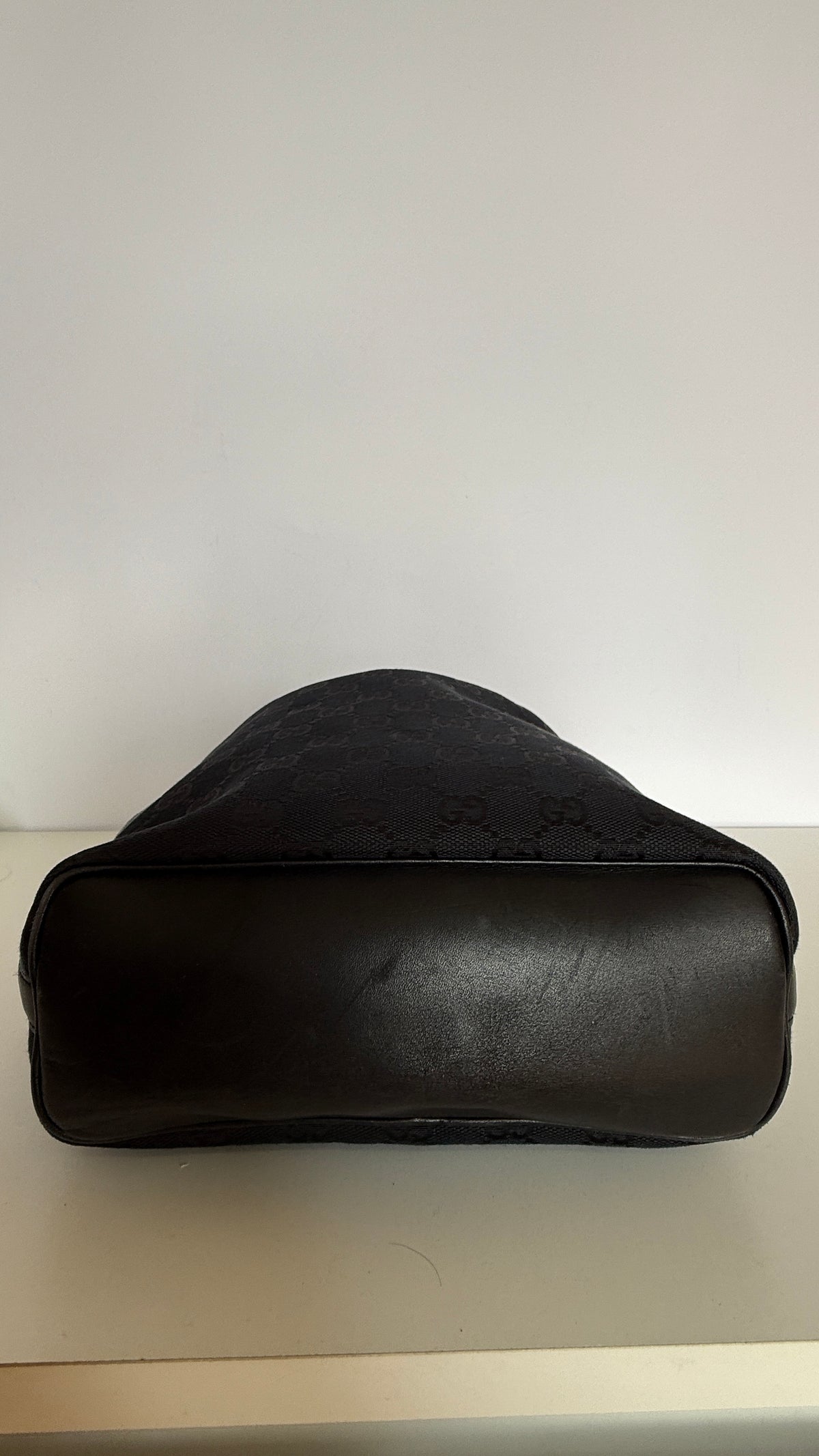 Gucci One Shoulder Bag Black GG Canvas Hobo Bag