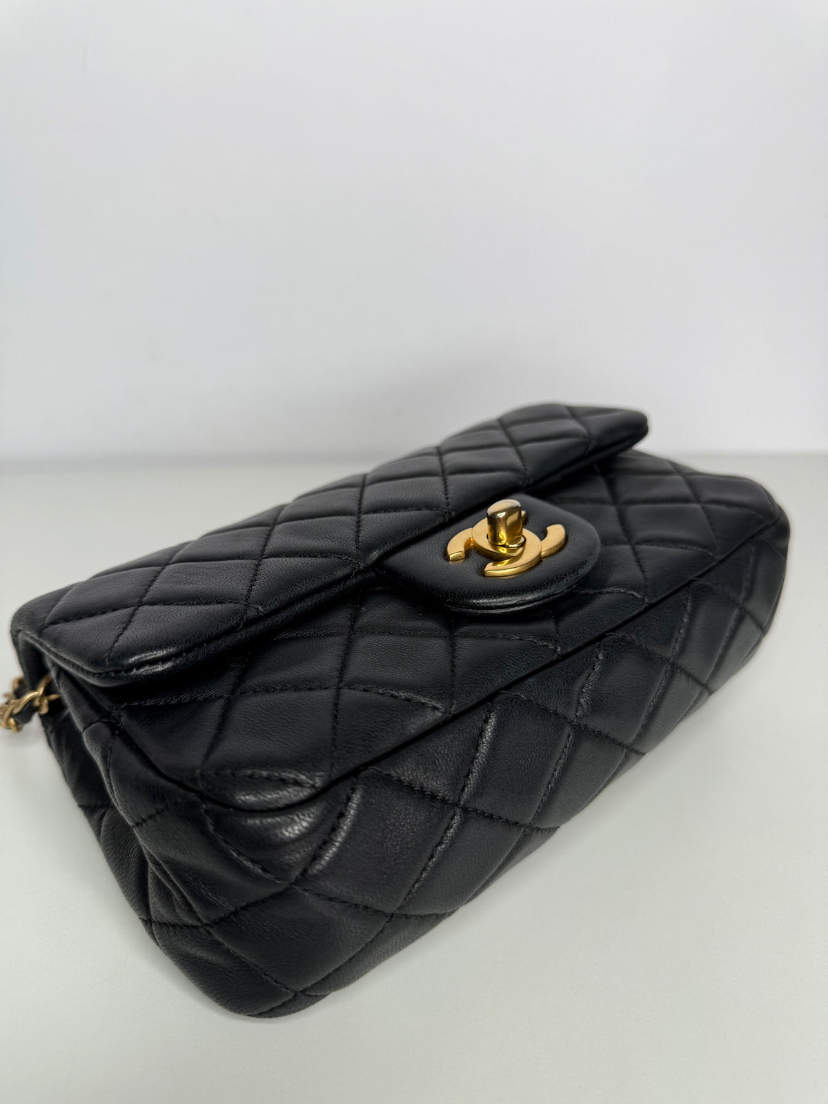 Chanel Mini Pearl Crush Square Flap in Black Quilted Lambskin