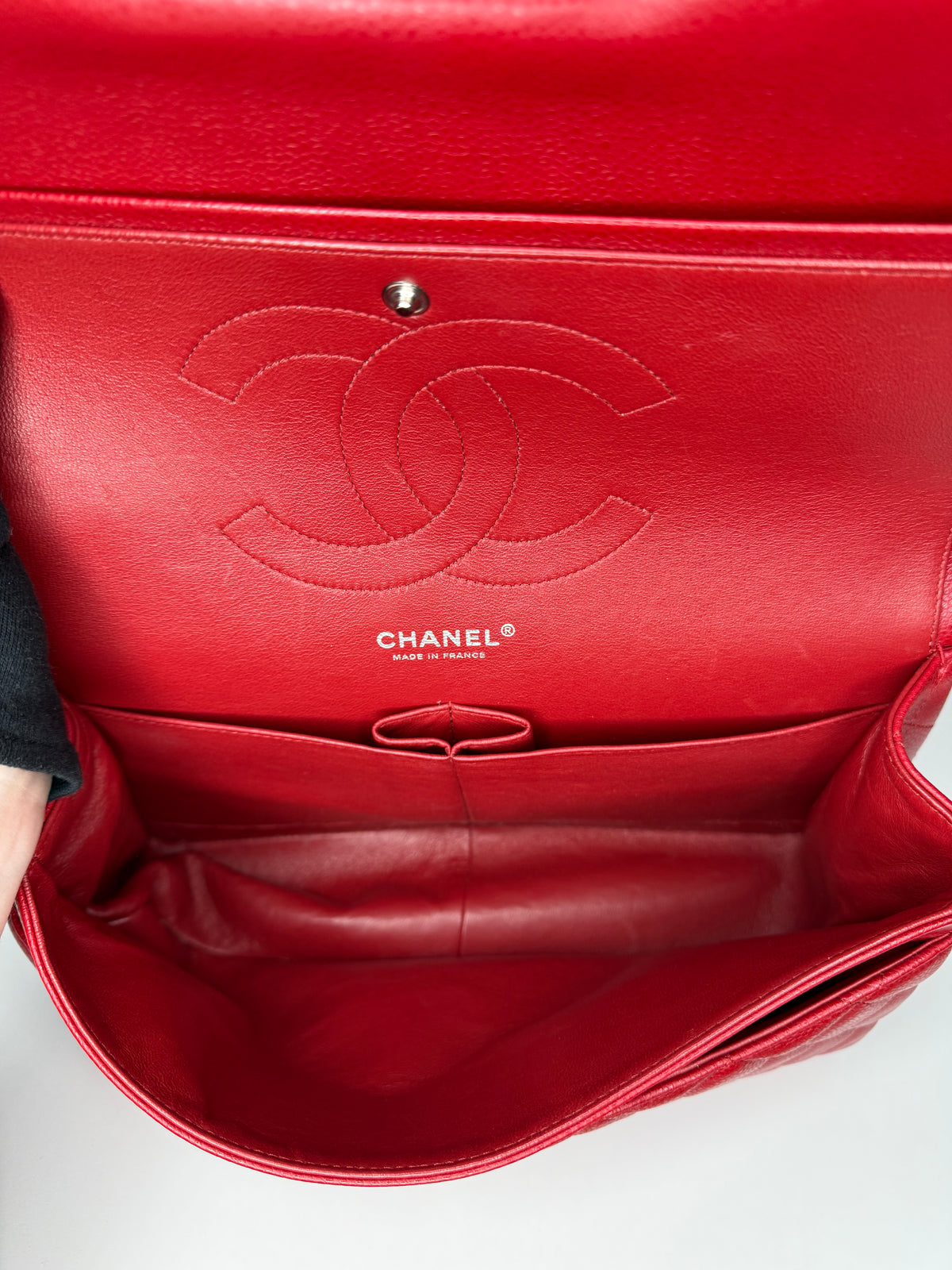 Chanel Jumbo Classic Double Flap Bag Red Caviar Silver Hardware