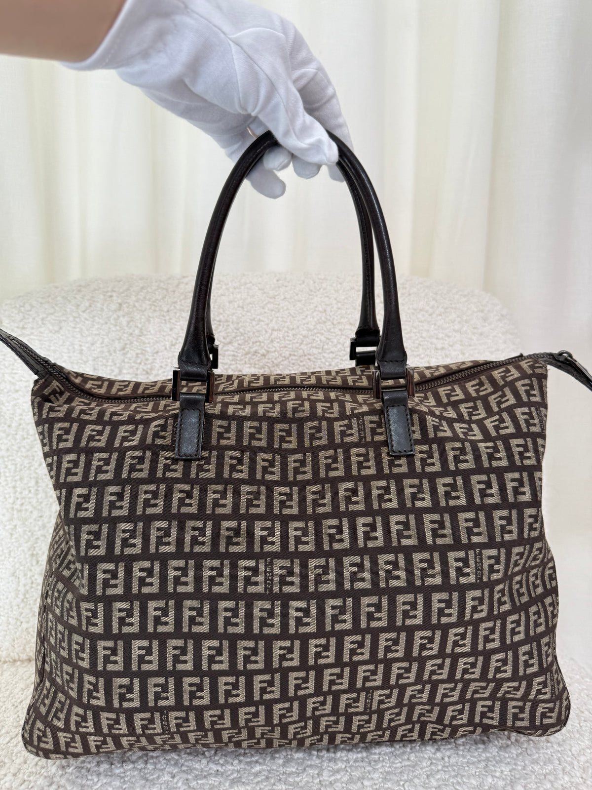 Fendi Zucchino Canvas and Leather Shopper Tote