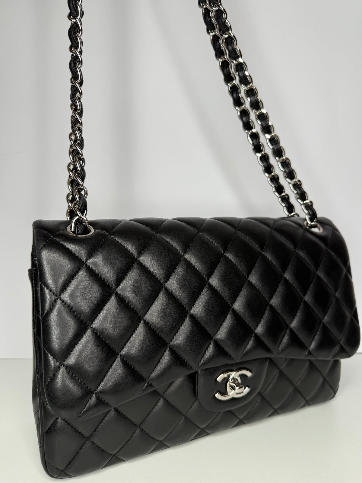 Chanel Classic Jumbo Double Flap Black Lambskin Shoulder Bag