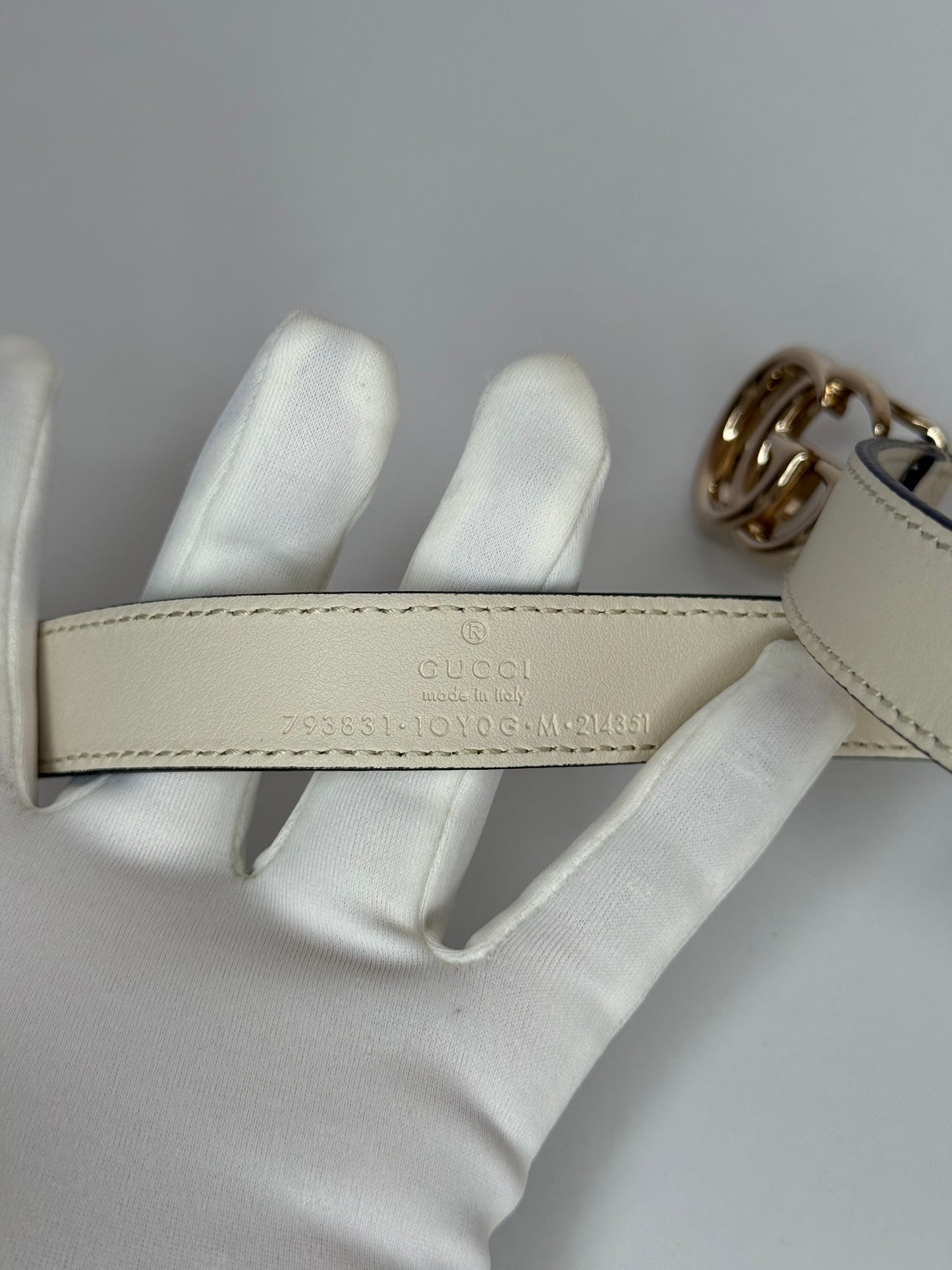 Gucci GG Marmont Off White Leather Slim Belt Kids