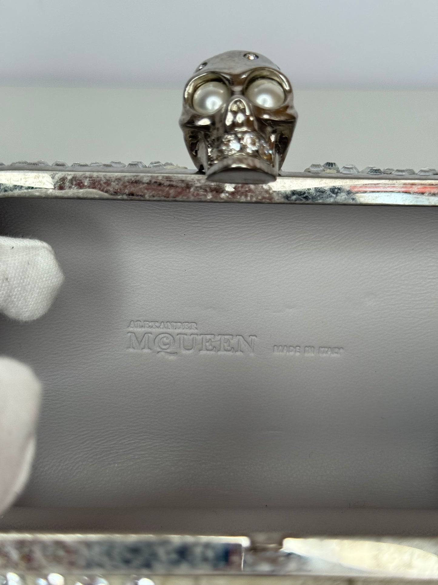 Alexander McQueen Off White Suede Studded Britannia Skull Box Clutch