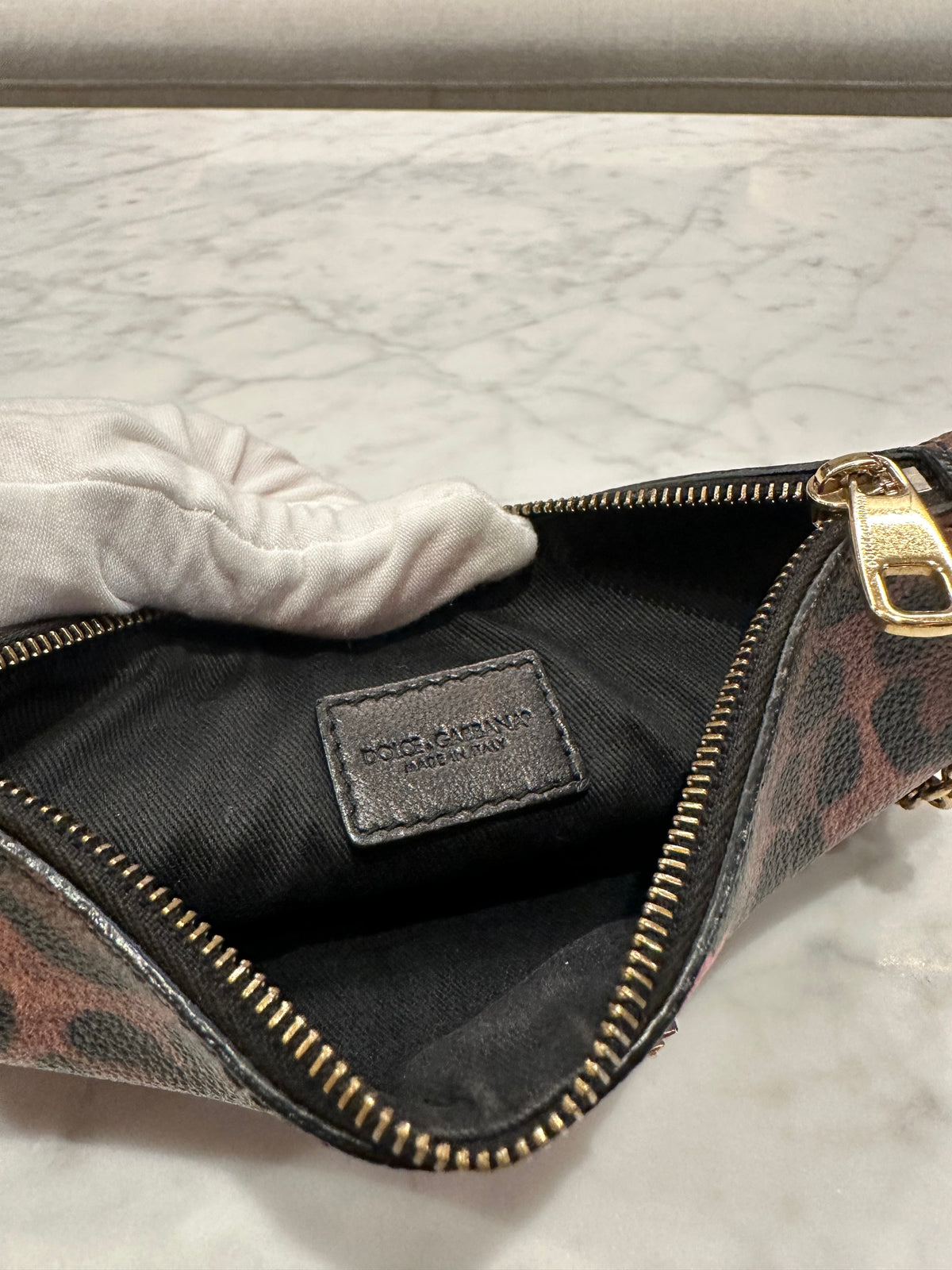 Dolce Gabbana Leopard Coated Canvas Mini Pochette