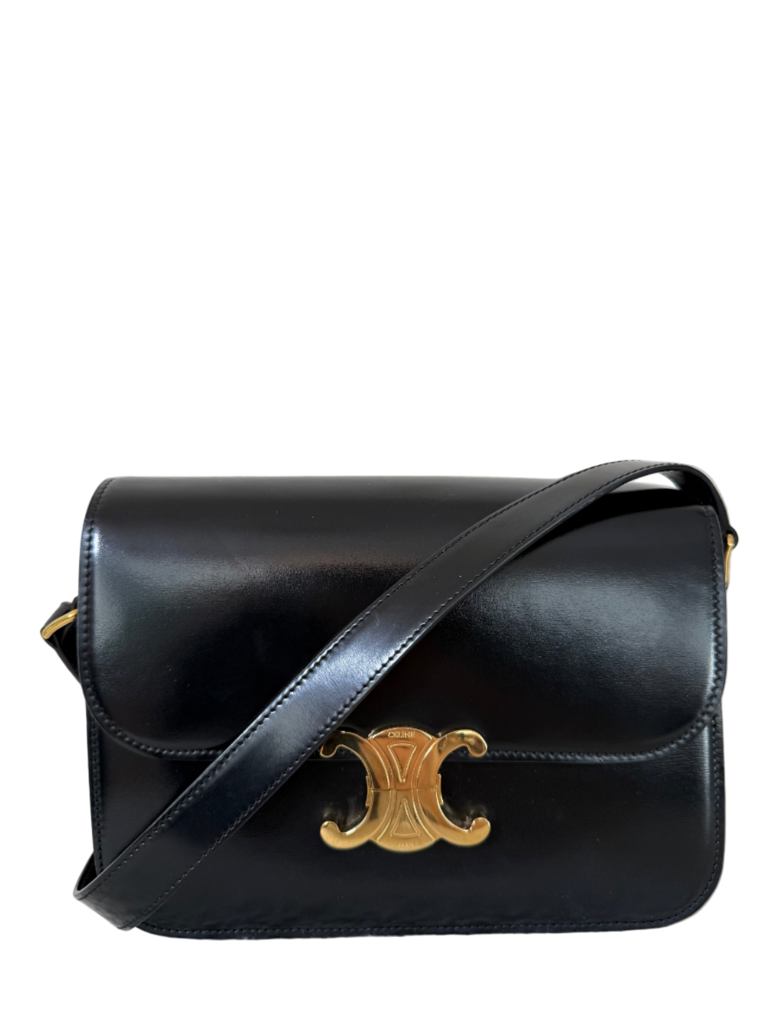 Celine Classique Triomphe Bag in Black Shiny Calfskin