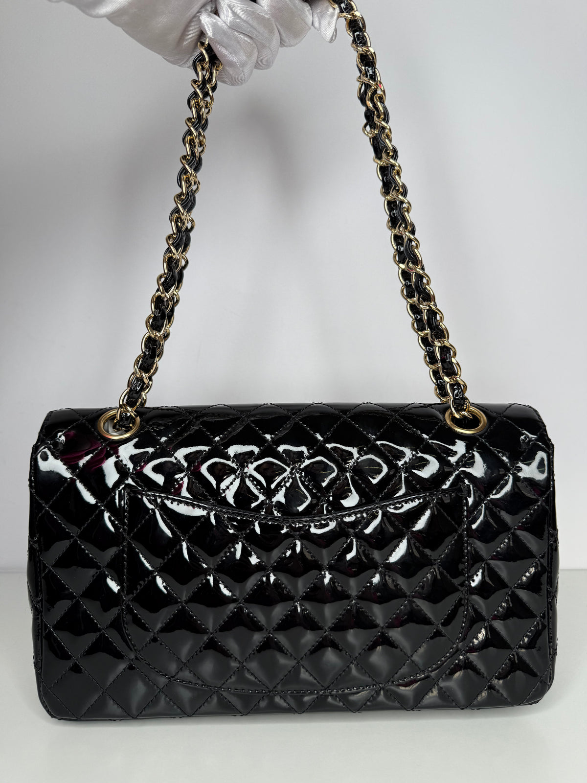 Chanel Medium Classic Flap Bag in Black Quilted Patent Leather