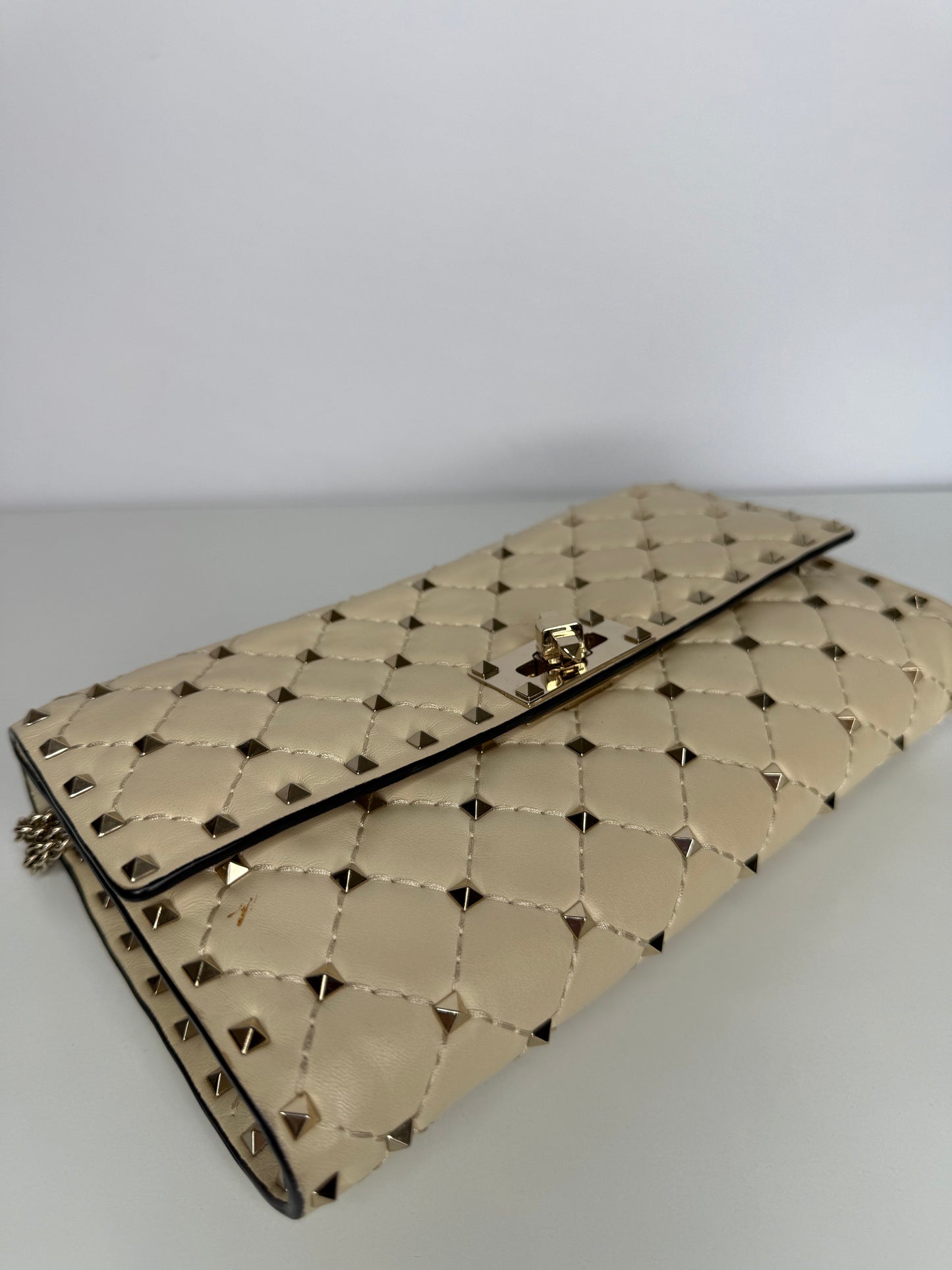 Valentino Ivory Leather Rockstud Spike Shoulder Flap Bag
