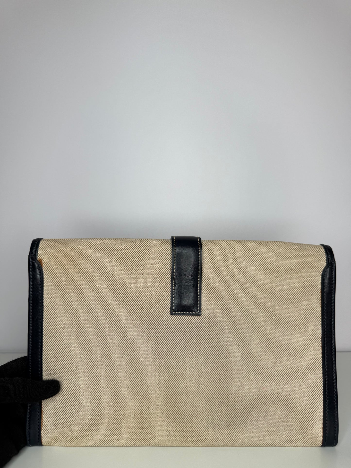 Hermès Box/Bleu Marine Toile H Canvas/Leather Elan 29 Jige Clutch