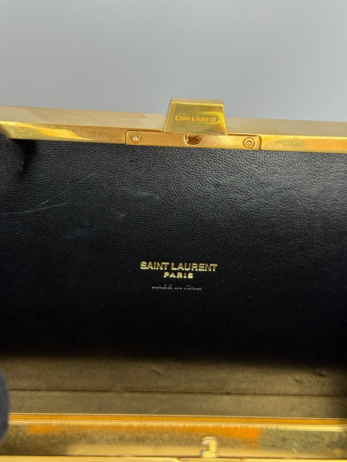 Yves Saint Laurent Plexiglass Minaudiere Tuxedo Box Clutch Black