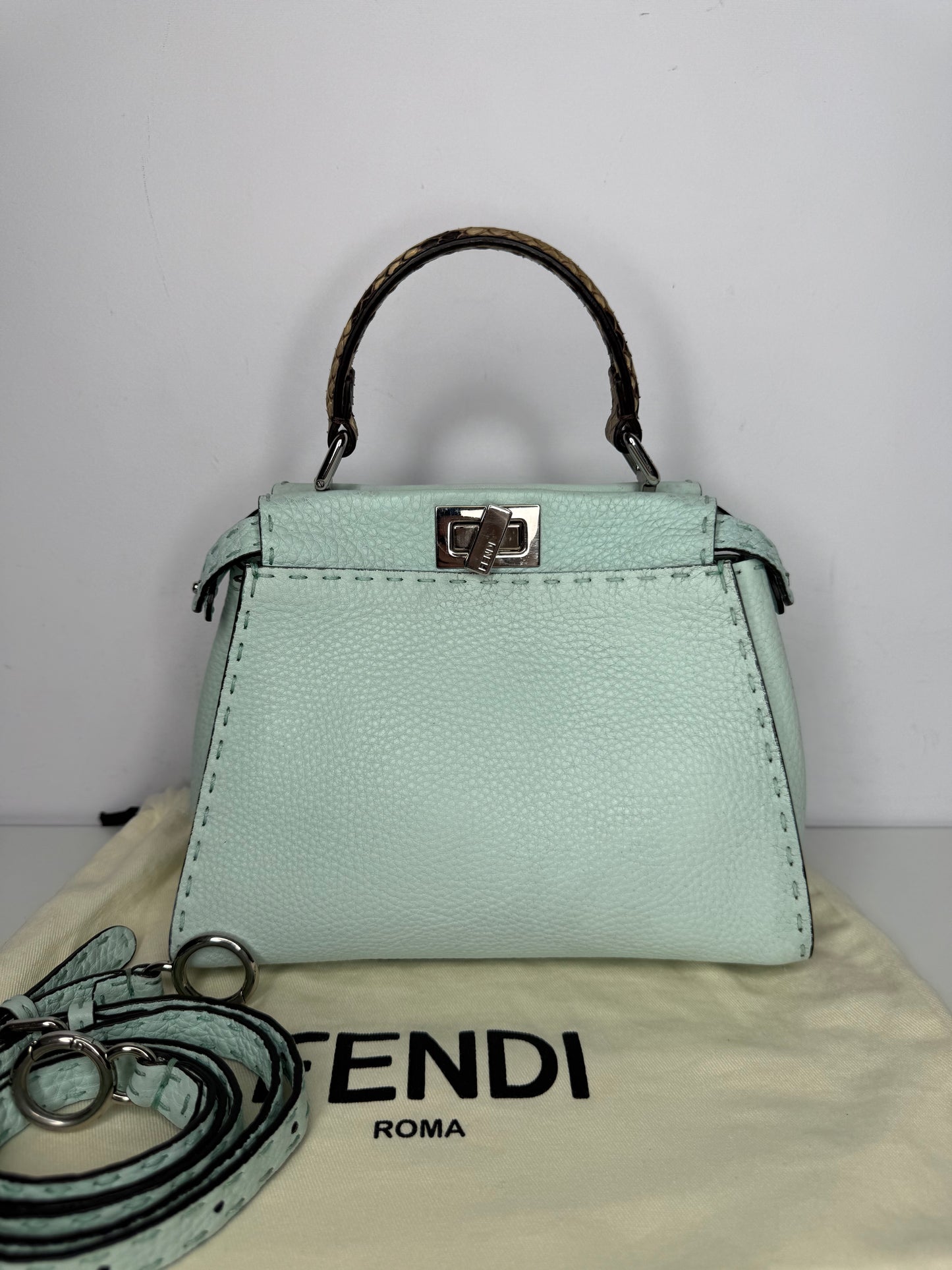 Fendi Mini Peekabbo Selleria Mint Green Python Top Handle
