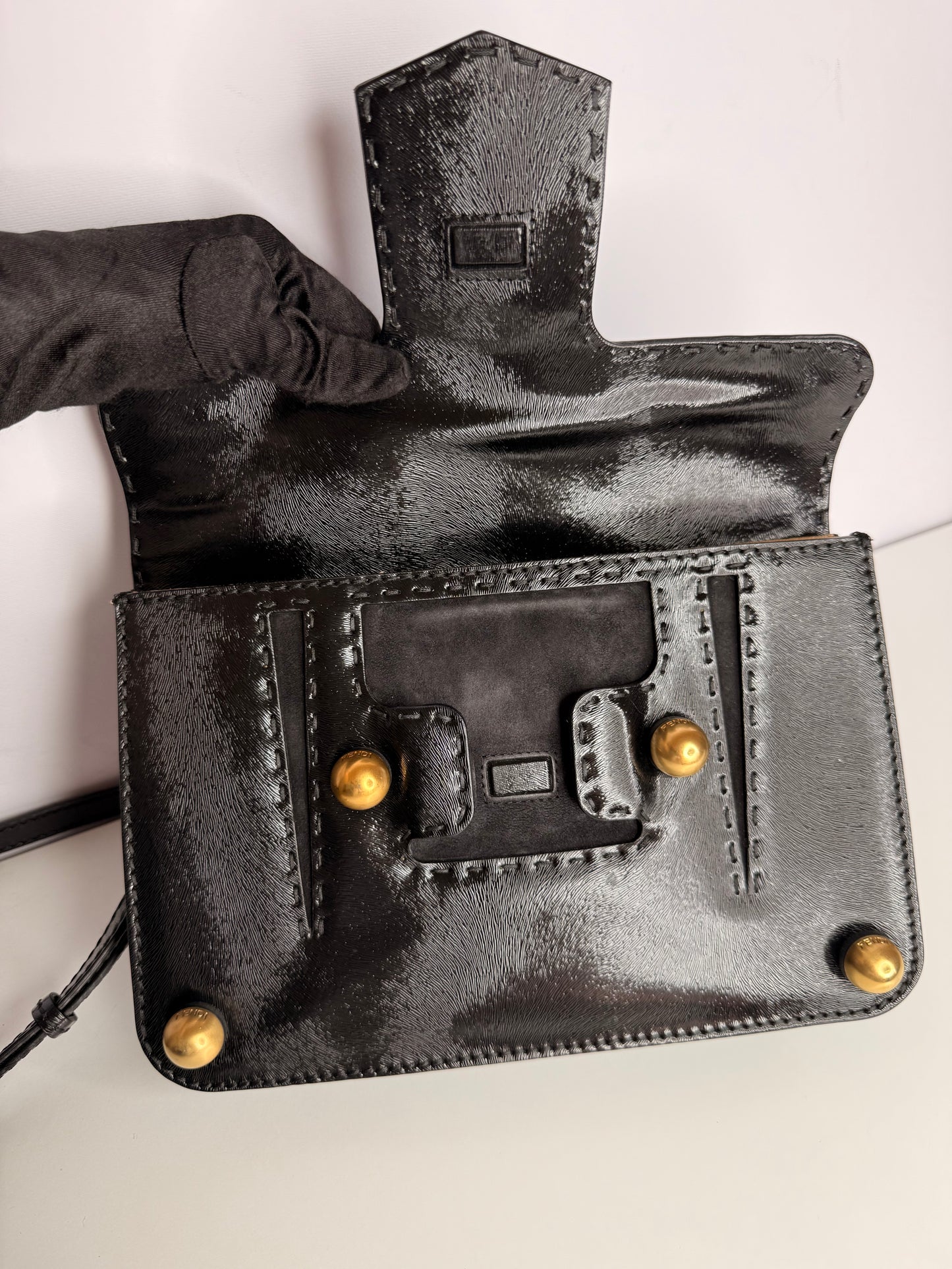 Fendi Glazed Calfskin Secret Code Crossbody Black