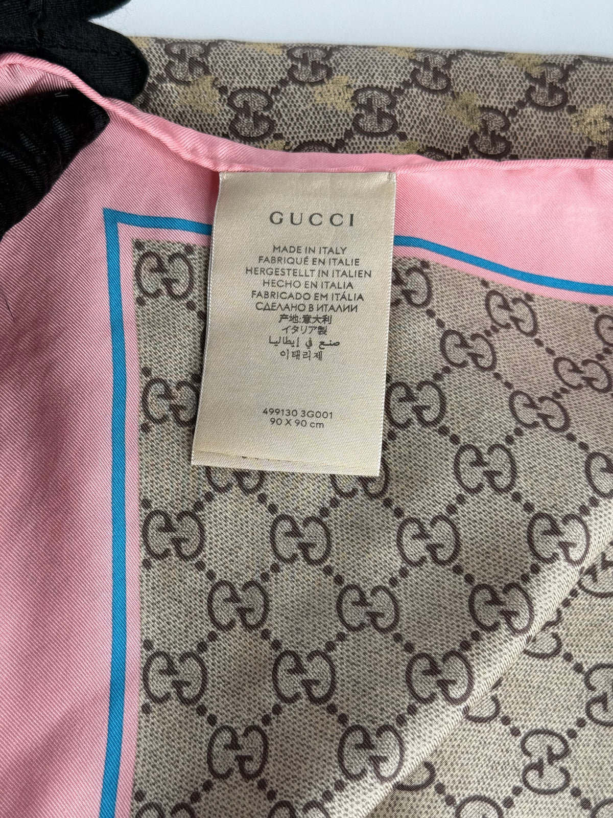 Gucci Beige/Pink GG Monogram Bee Silk Square Scarf