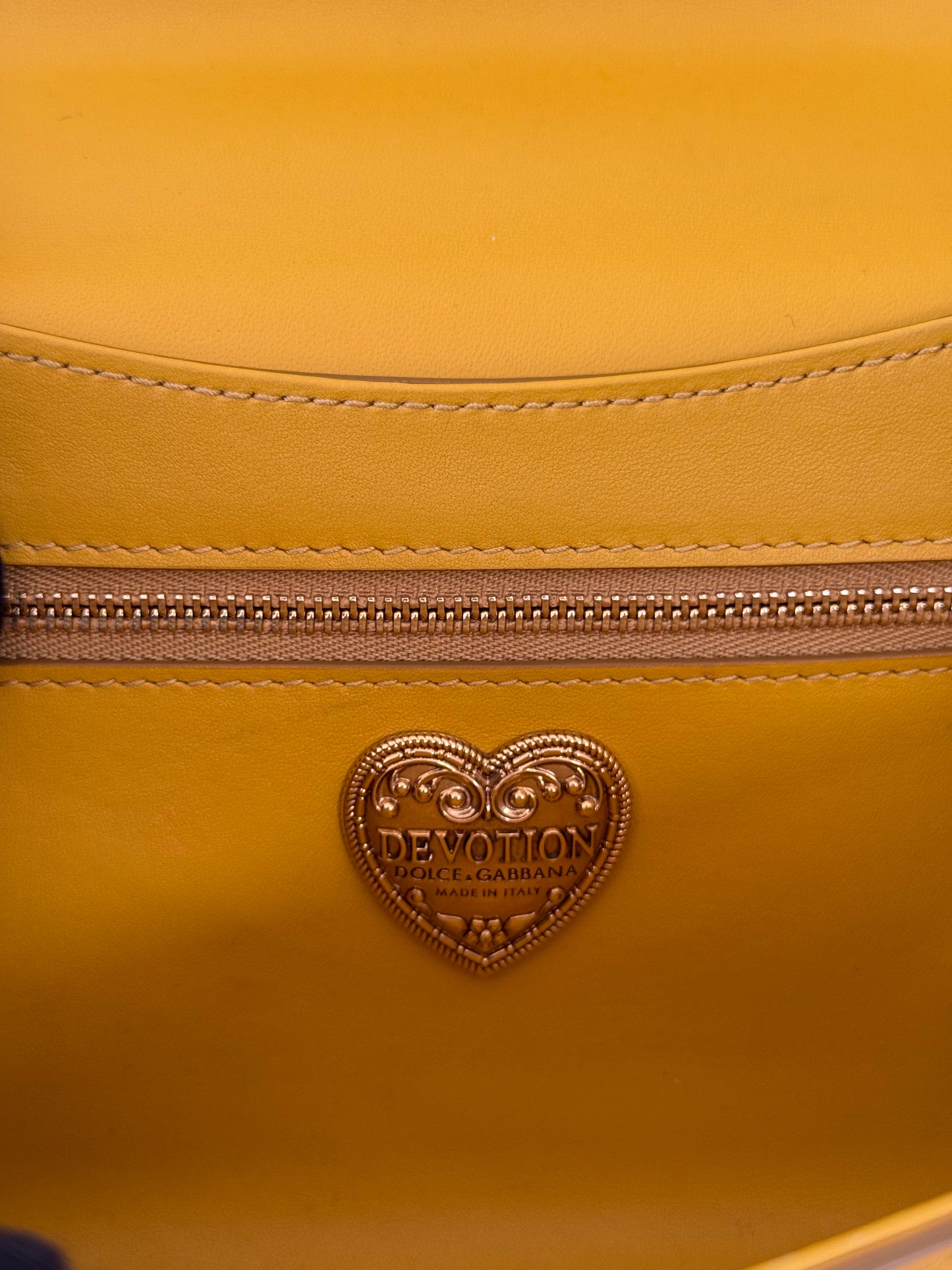 Dolce Gabbana Devotion Quilted Nappa Leather Yellow Medium Shoulder Bag