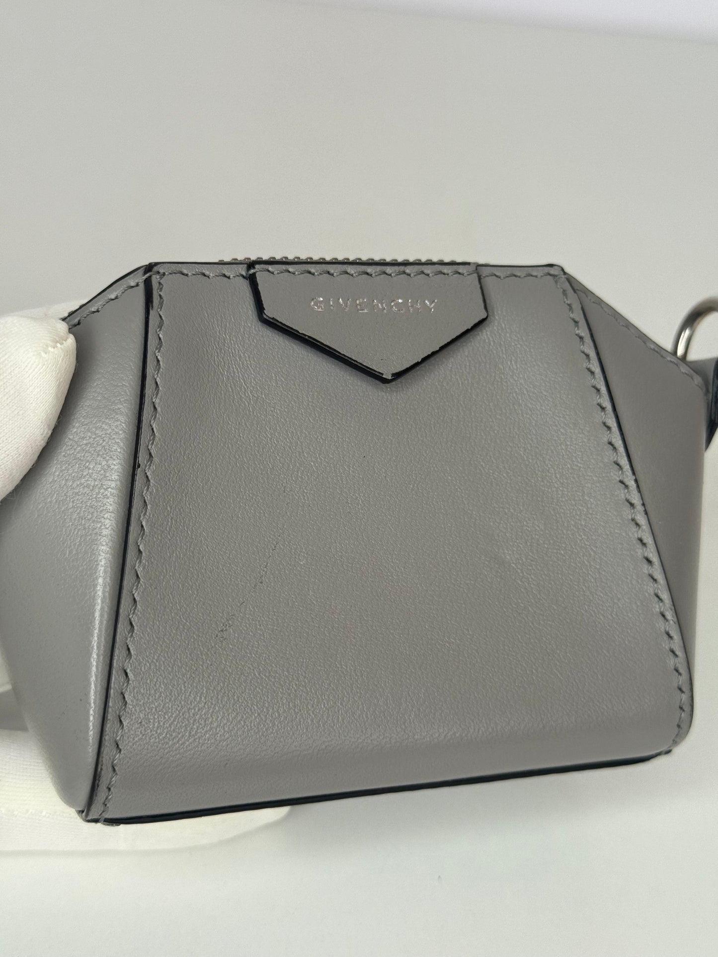 Givenchy Baby Antigona Grey Leather with Chain Mini Bag/Charm