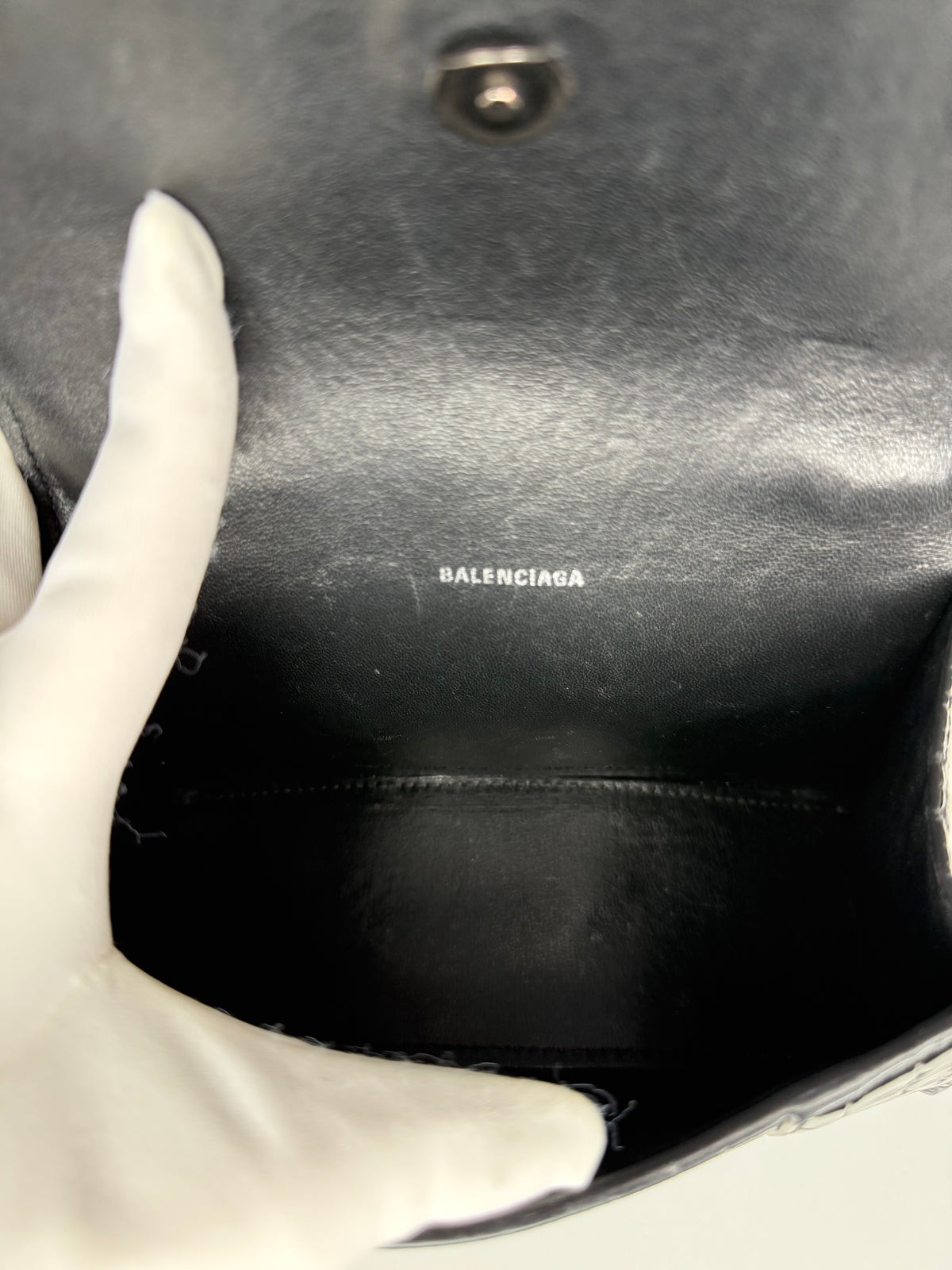 Balenciaga XS Hourglass Croc Embossed Bag Black