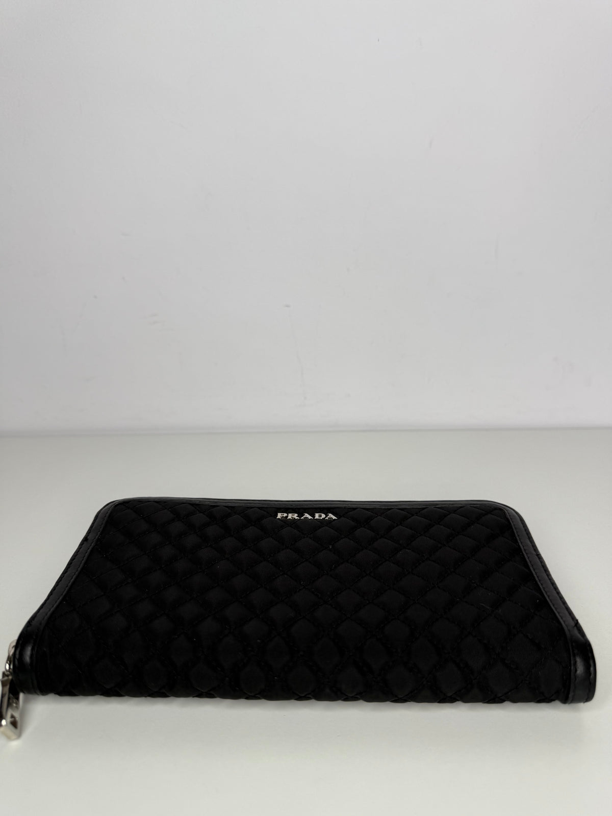 Prada Black Tessuto Nylon Quilted Zip Around Wallet