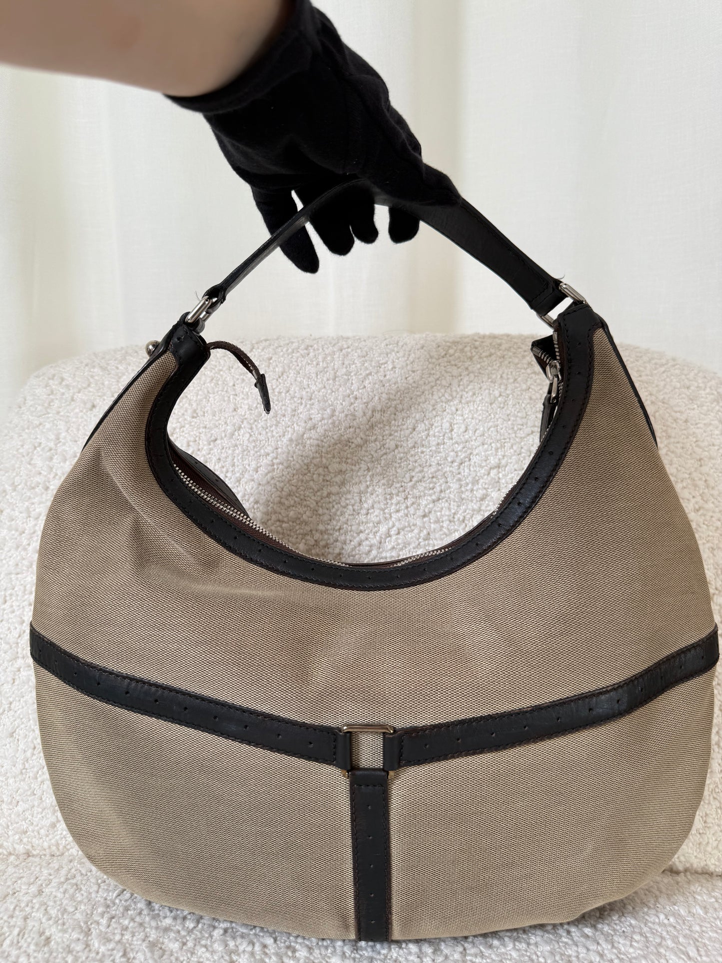 TEST Gucci Beige Canvas Web Reins Large Hobo (Copy)