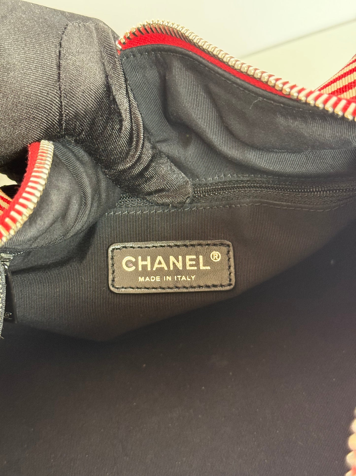 Chanel Blue/Red Quilted Denim CC Bowler Shoulder Bag