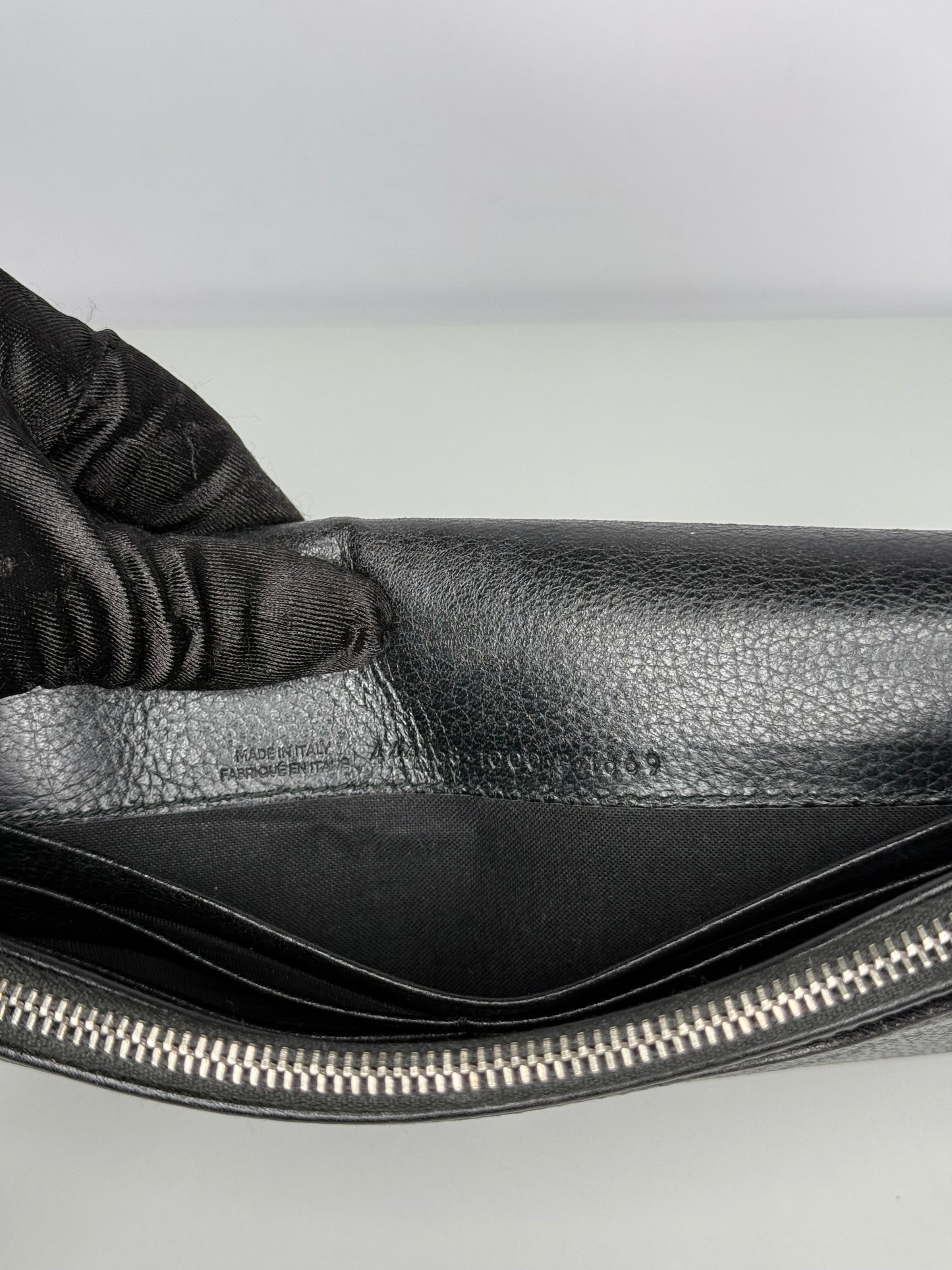 Balenciaga Grained Black Calfskin Silver Hardware Wallet on Chain