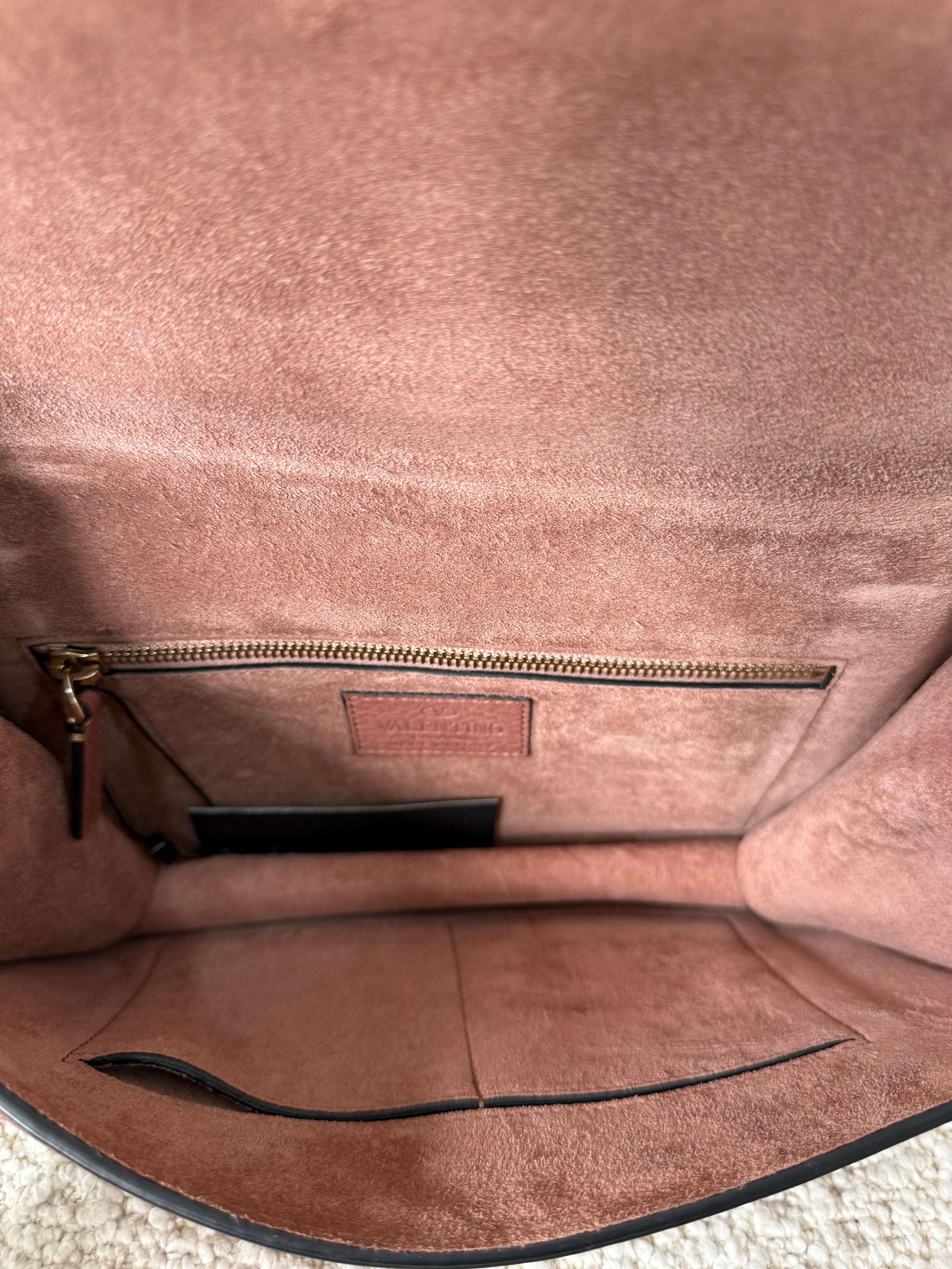 Valentino Garavani Old Rose Leather Rockstud Glam Lock Medium Flap Bag