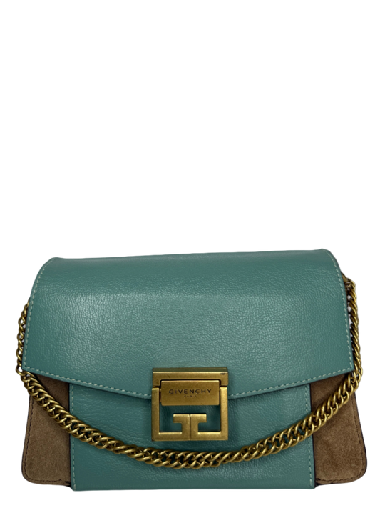Givenchy GV3 in Light Blue Sugar Goatskin Tan Suede Trim Small Crossbody Bag