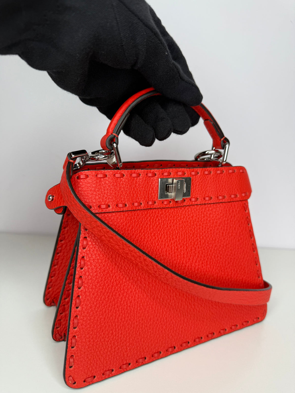Fendi Peekaboo ISeeU Petite Orange Selleria with 306 Hand-sewn Topstitches