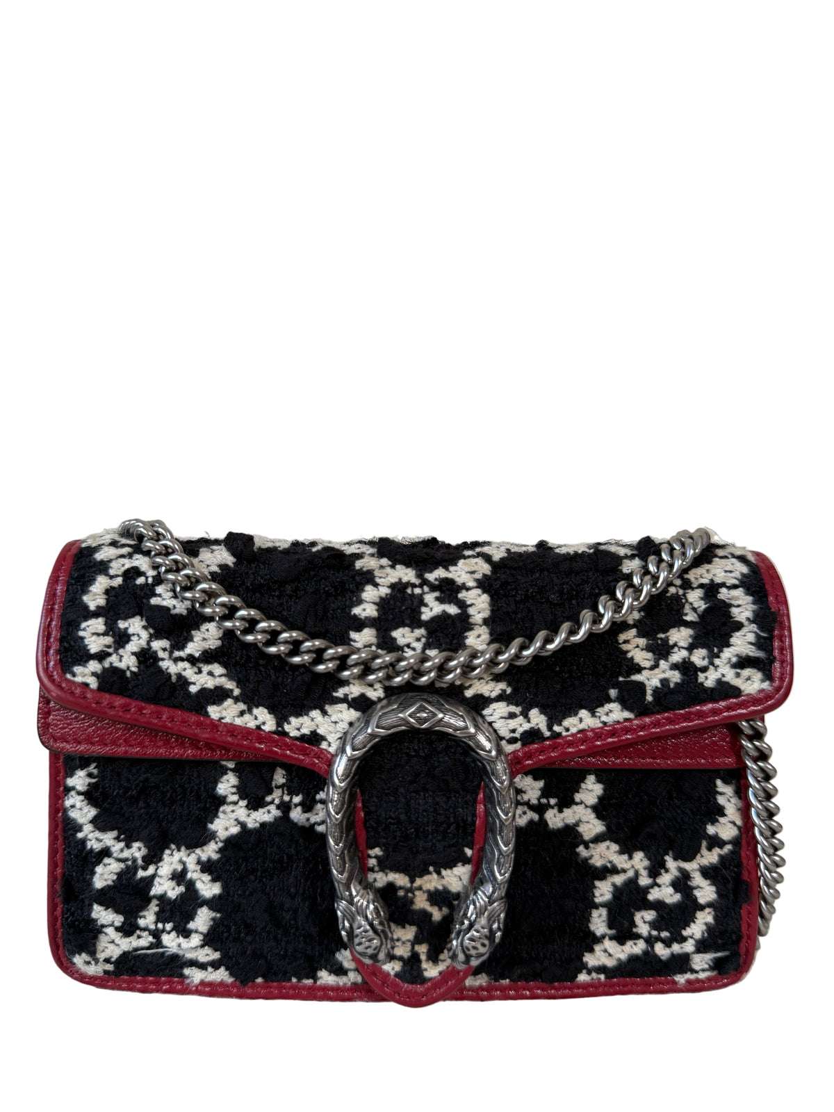 Gucci Red/Black GG Tweed Super Mini Dionysus Chain Bag
