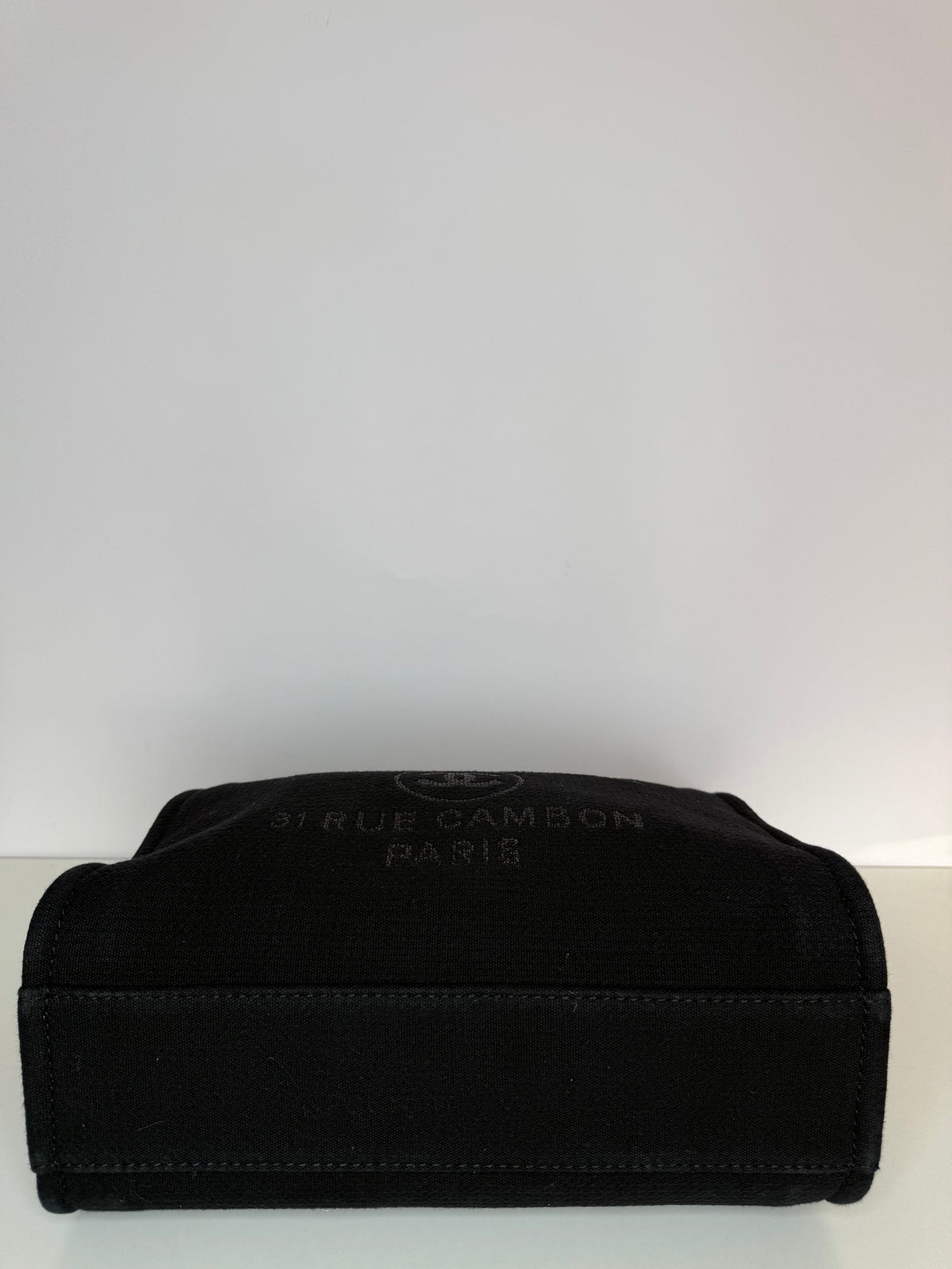 Chanel Deauville Black Canvas Shopping Tote with Pouch
